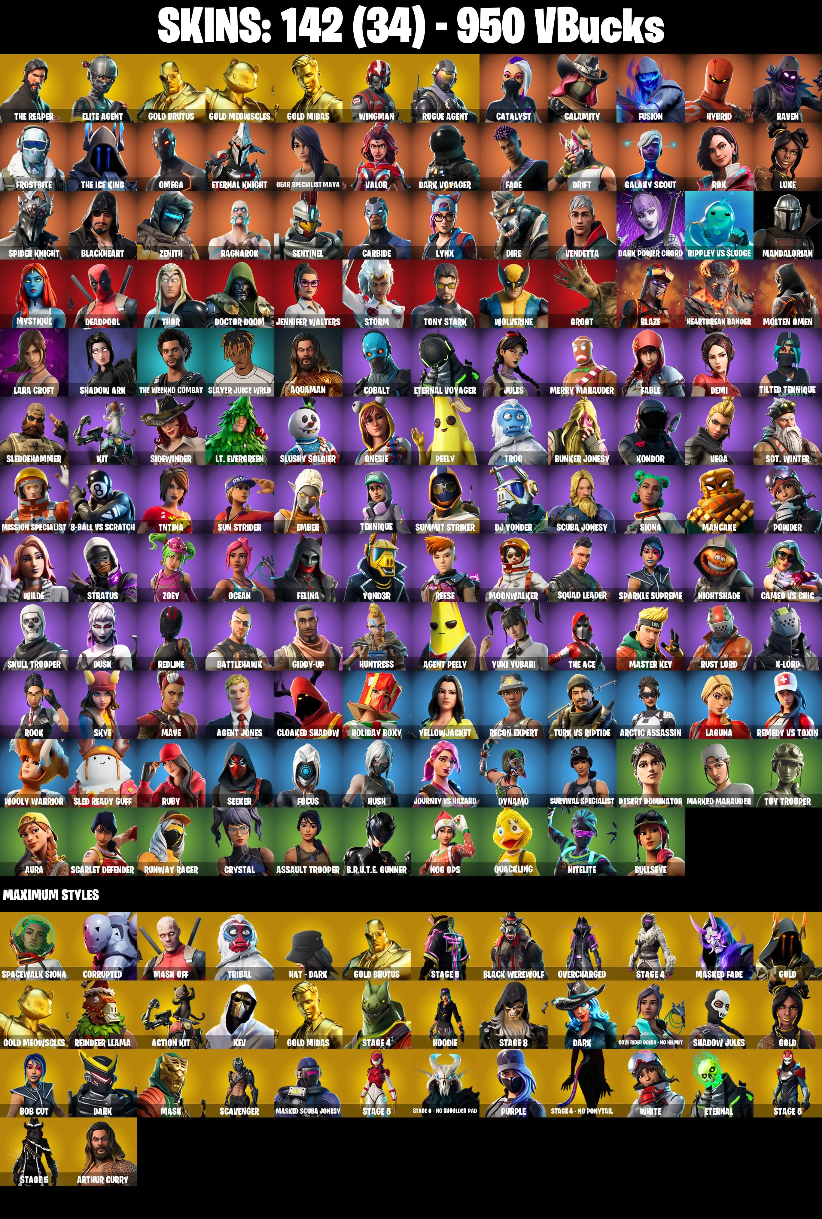 (PC/PSN/XBOX) 142 SKINS π« The Reaper β‘οΈ Elite Agent π Gold Brutus β‘οΈ Gold Meowscles π Gold Midas β‘οΈ Wingman π Rogue Agent | 950 V-Buck | PARENTAL CONTROLS β image 2
