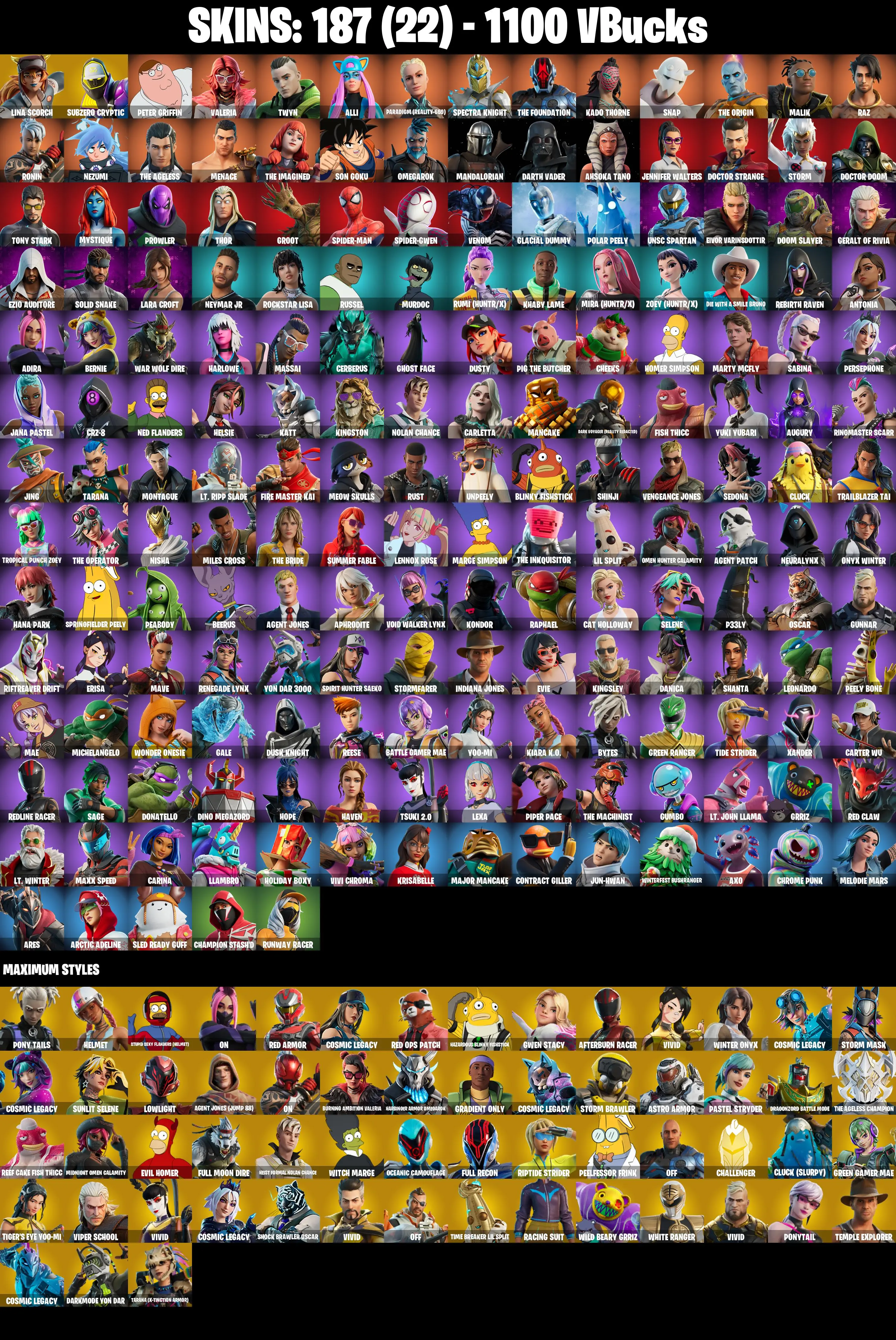 (PC/XBOX) 1100 VB) 187 SKINS π₯ Lina Scorch π₯ Subzero Cryptic π₯ Peter Griffin π₯ Valeria π₯ Twyn π₯ Alli π₯ Paradigm (Reality-659) π₯ Spectra Knight PARENTAL CONTROLS β image 2