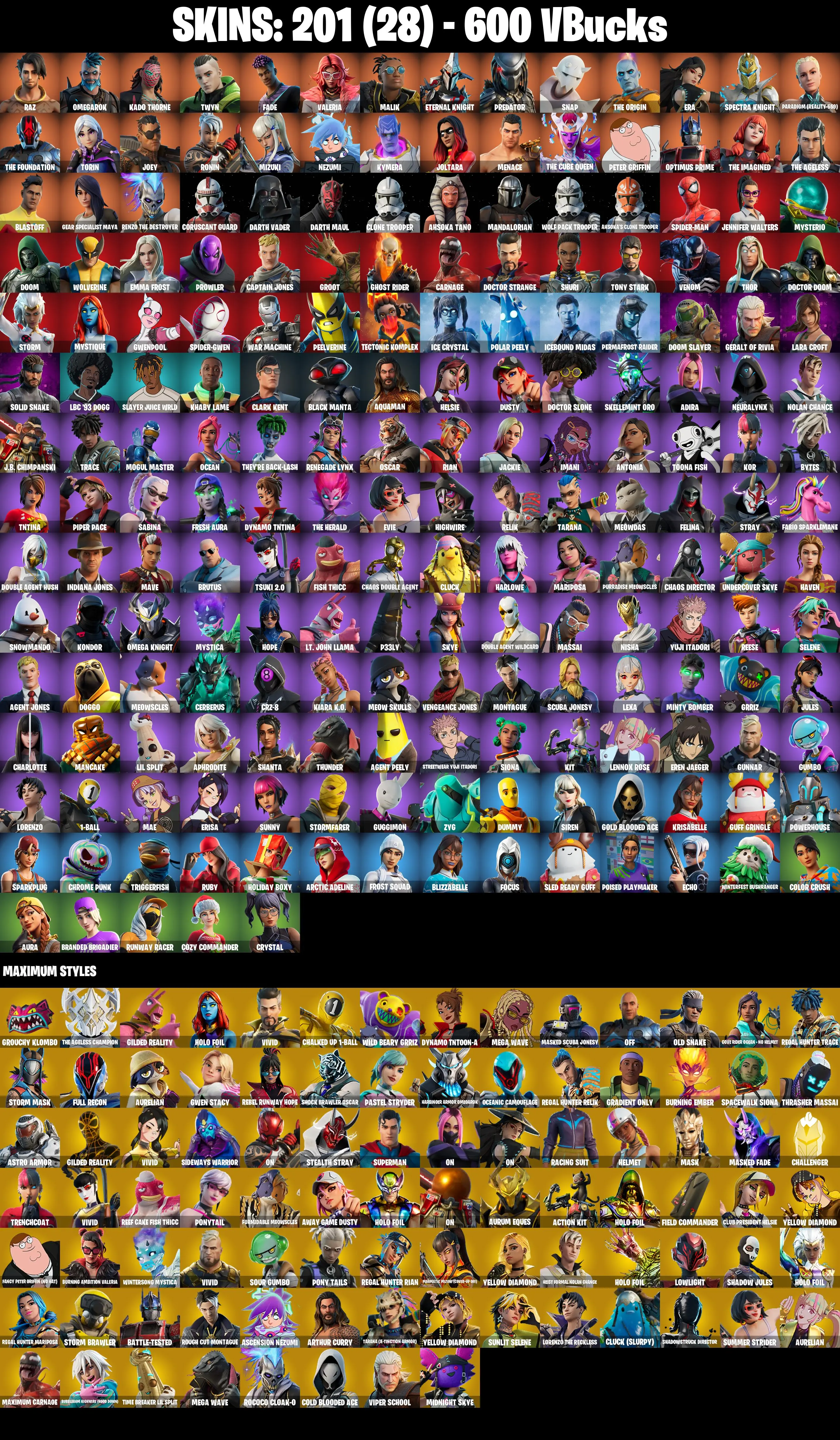 (PC/PSN/XBOX) 201 SKINS π« Raz β‘οΈ Omegarok π Kado Thorne β‘οΈ Twyn π Fade β‘οΈ Valeria π Malik β‘οΈ Eternal Knight π Predator β‘οΈ Snap | 600 V-Buck | PARENTAL CONTROLS β image 2