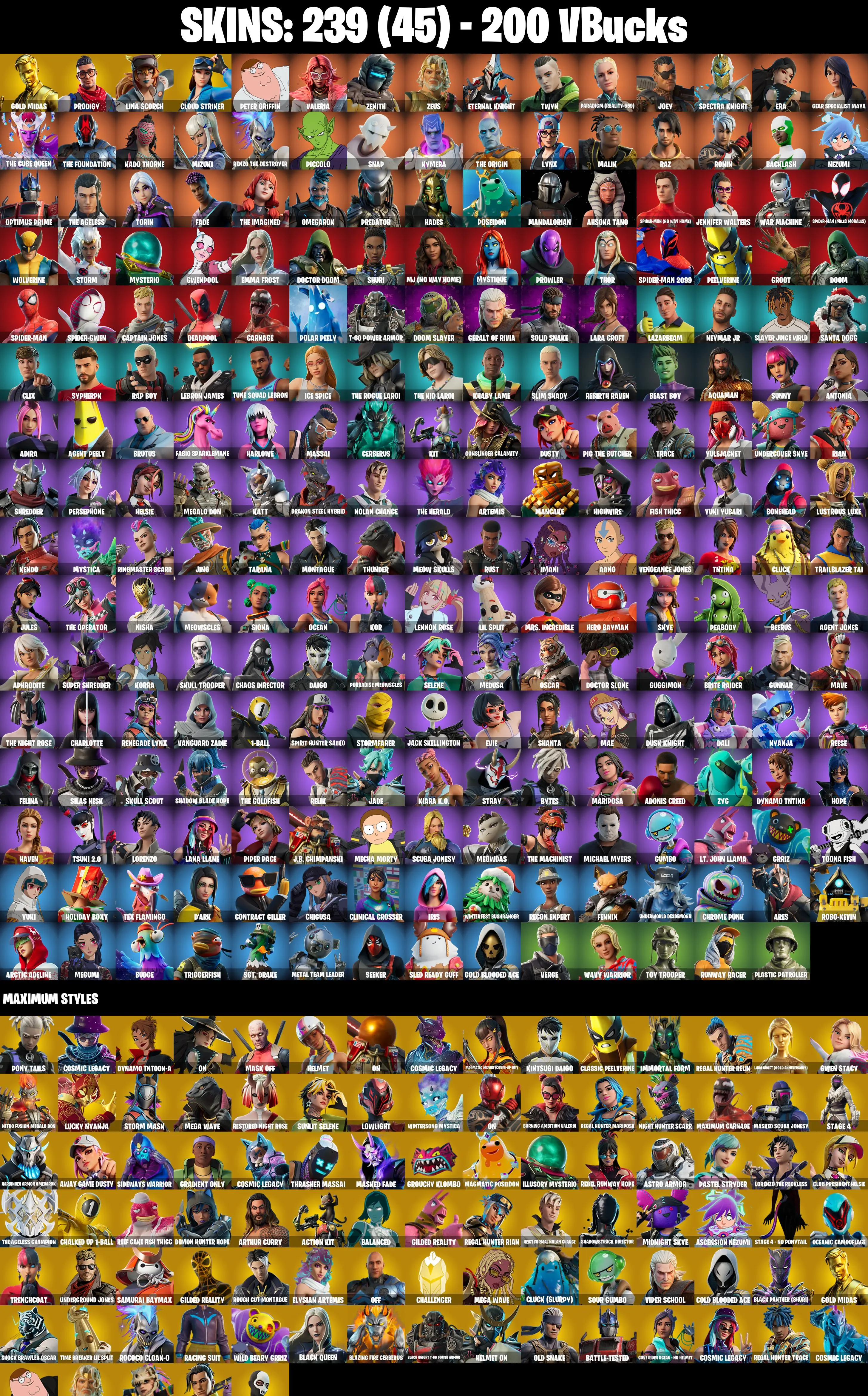 (PC/XBOX) 239 SKINS π₯ Gold Midas π₯ Prodigy π₯ Lina Scorch π₯ Cloud Striker π₯ Peter Griffin π₯ Valeria π₯ Zenith π₯ Zeus π₯ 200 V-Bucksπ₯ PARENTAL CONTROLS β image 2