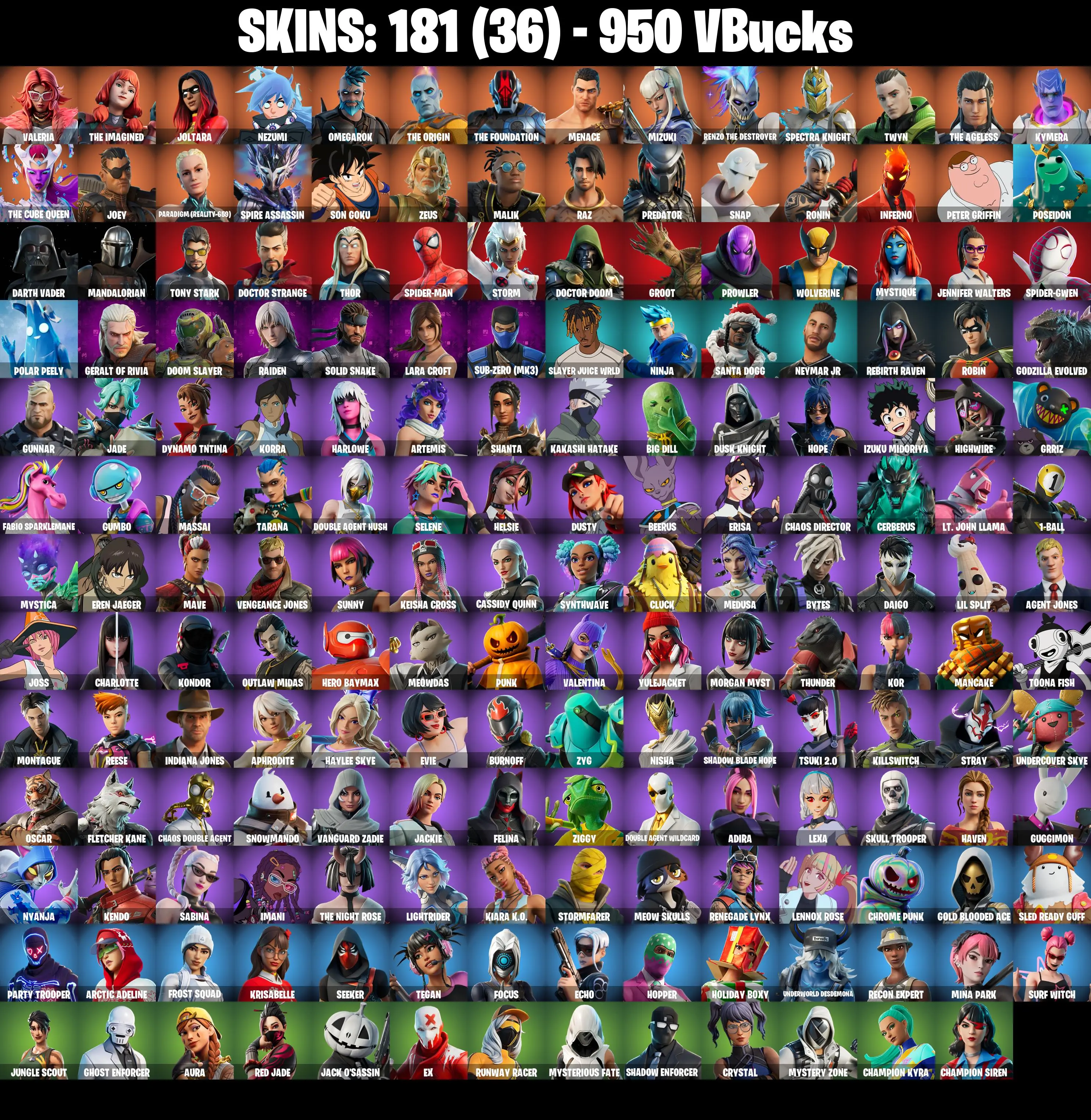(PC) 181 SKINS π₯ Valeria π₯ The Imagined π₯ Joltara π₯ Nezumi π₯ Omegarok π₯ The Origin π₯ The Foundation π₯ Menace π₯ Mizuki π₯ 950 V-Buc PARENTAL CONTROLS β image 2