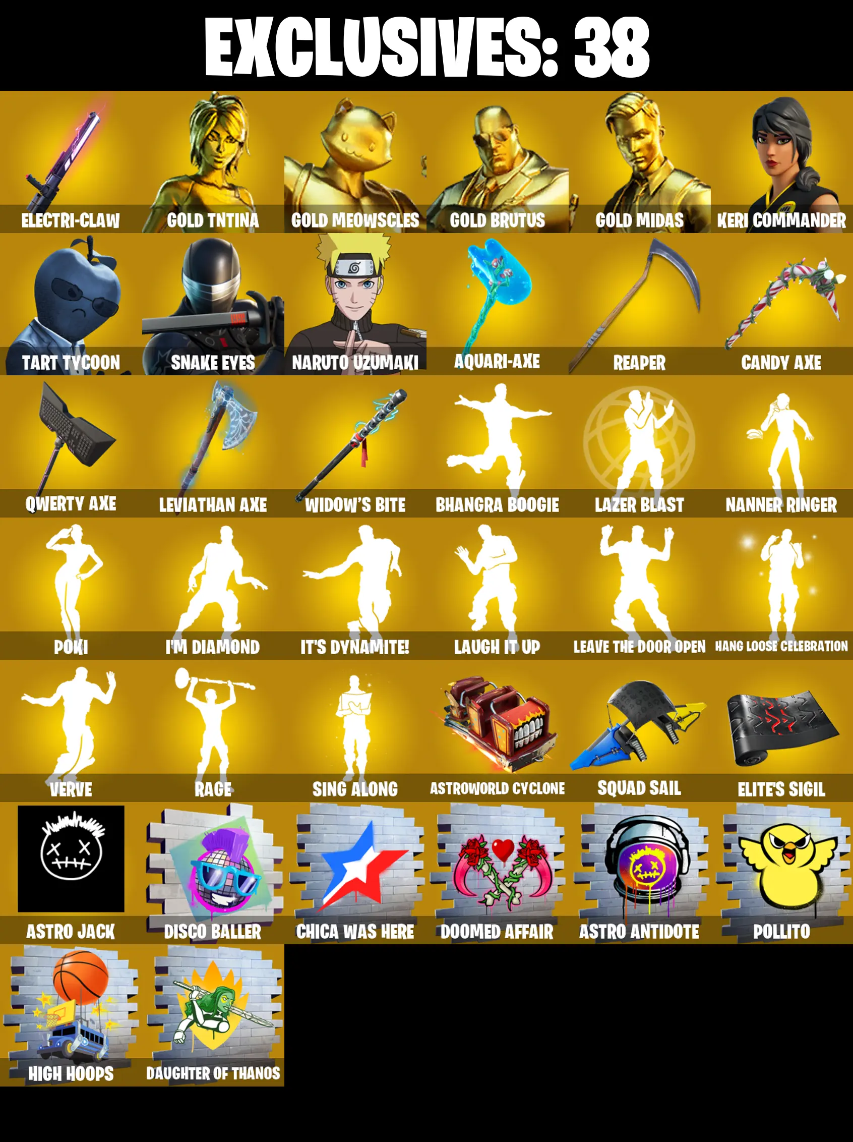 (PC) 323 SKINS π₯ Gold TNTina π₯ Gold Meowscles π₯ Gold Brutus π₯ Gold Midas π₯ Keri Commander π₯ Tart Tycoon π₯ Snake Eyes π₯ 250 VB | PARENTAL CONTROLS β image 1