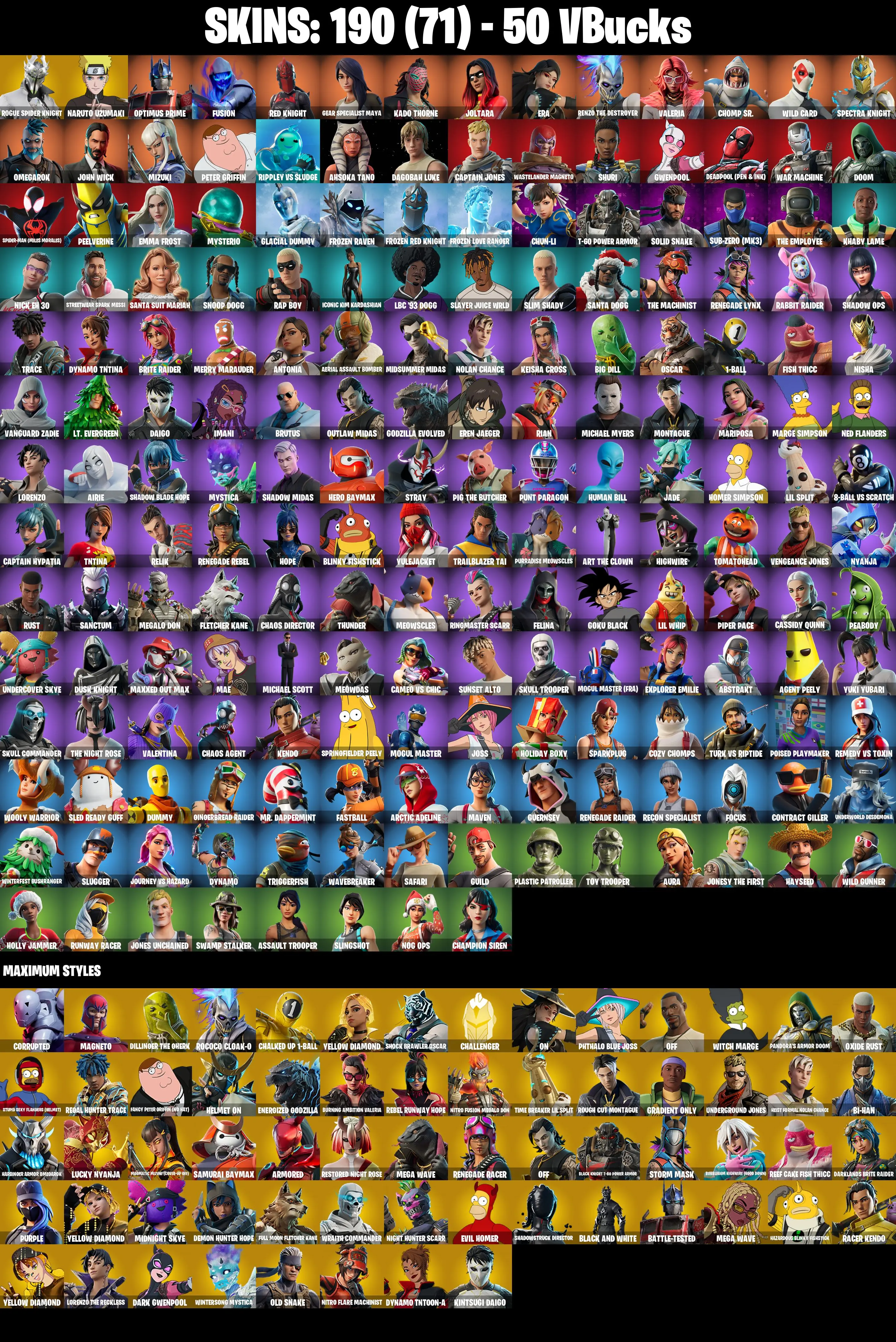 (PC/PSN/XBOX) 190 SKINS π« Rogue Spider Knight β‘οΈ Renegade Raider π Naruto Uzumaki β‘οΈ Optimus Prime π Fusion β‘οΈ Red Knight | 50 V-Buck | PARENTAL CONTROLS β image 2
