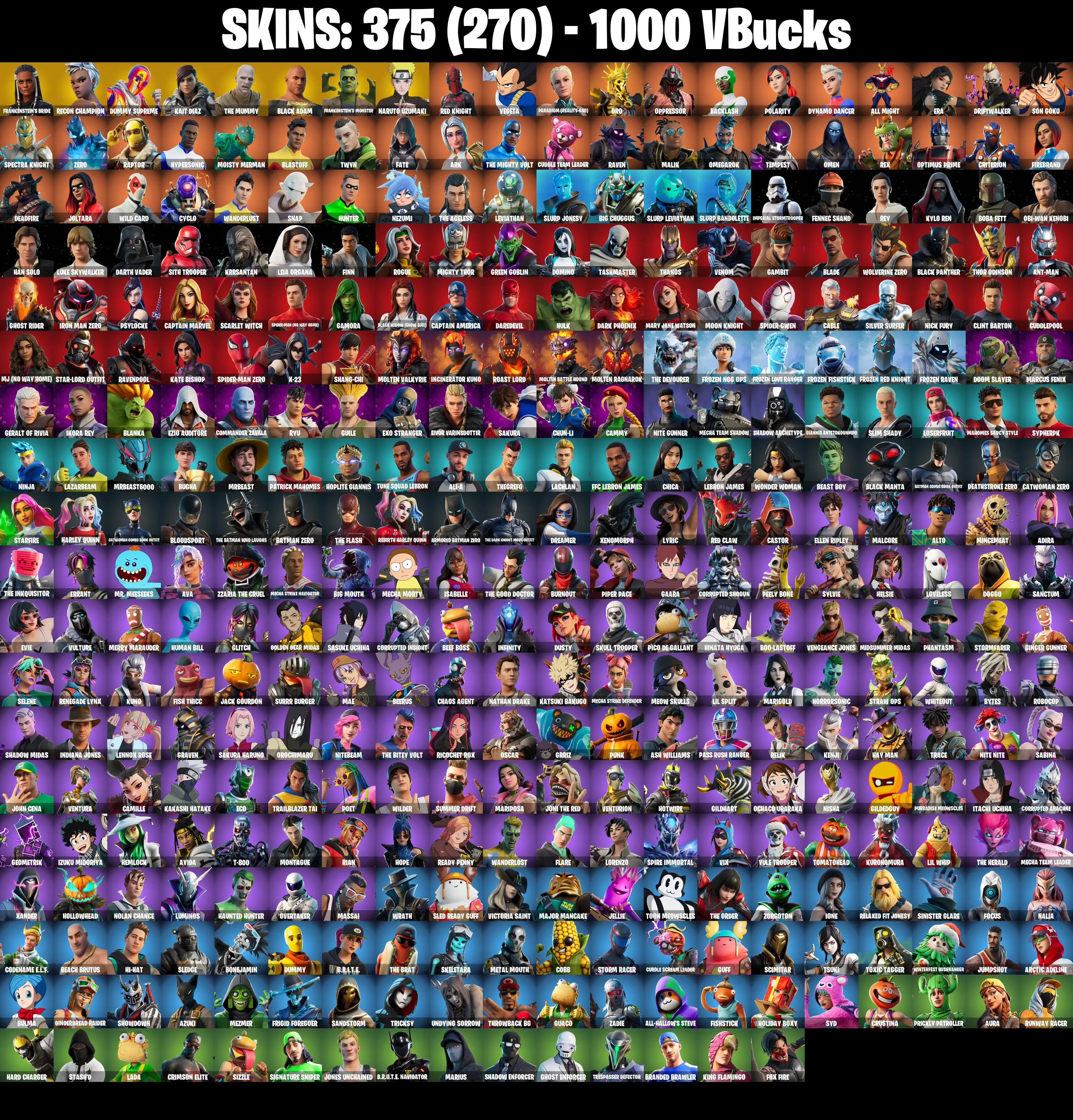 (PC/PSN/XBOX) 375 SKINS π« Frankenstein's Bride β‘οΈ Recon Champion π Dummy Supreme β‘οΈ Kait Diaz π The Mummy β‘οΈ Black Adam | 1000 V-Buck | PARENTAL CONTROLS β image 2
