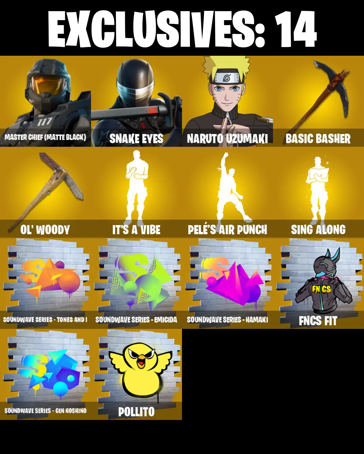 (PC/PSN) 200 SKINS π« Master Chief (Matte Black) β‘οΈ Snake Eyes π Naruto Uzumaki β‘οΈ Snap π Twyn β‘οΈ Alli π Ronin β‘οΈ Malik π Fade β‘οΈ Era | 0 V-Buck | PARENTAL CONTROLS β image 1