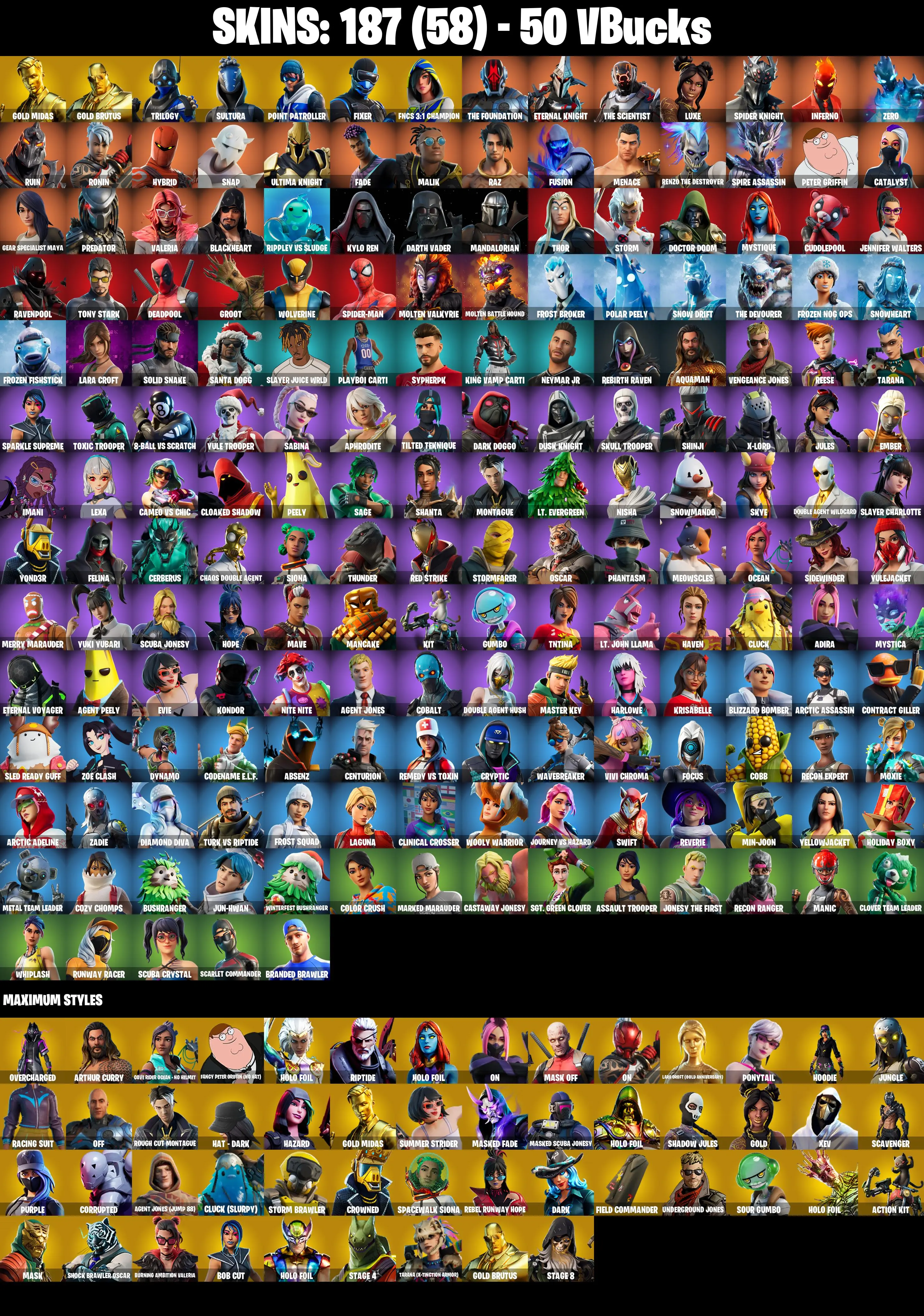 (PC/XBOX) 187 SKINS π₯ Gold Midas π₯ Gold Brutus π₯ Trilogy π₯ Sultura π₯ Point Patroller π₯ Fixer π₯ FNCS 3:1 Champion π₯ 50 V-Bucks PARENTAL CONTROLS β image 2