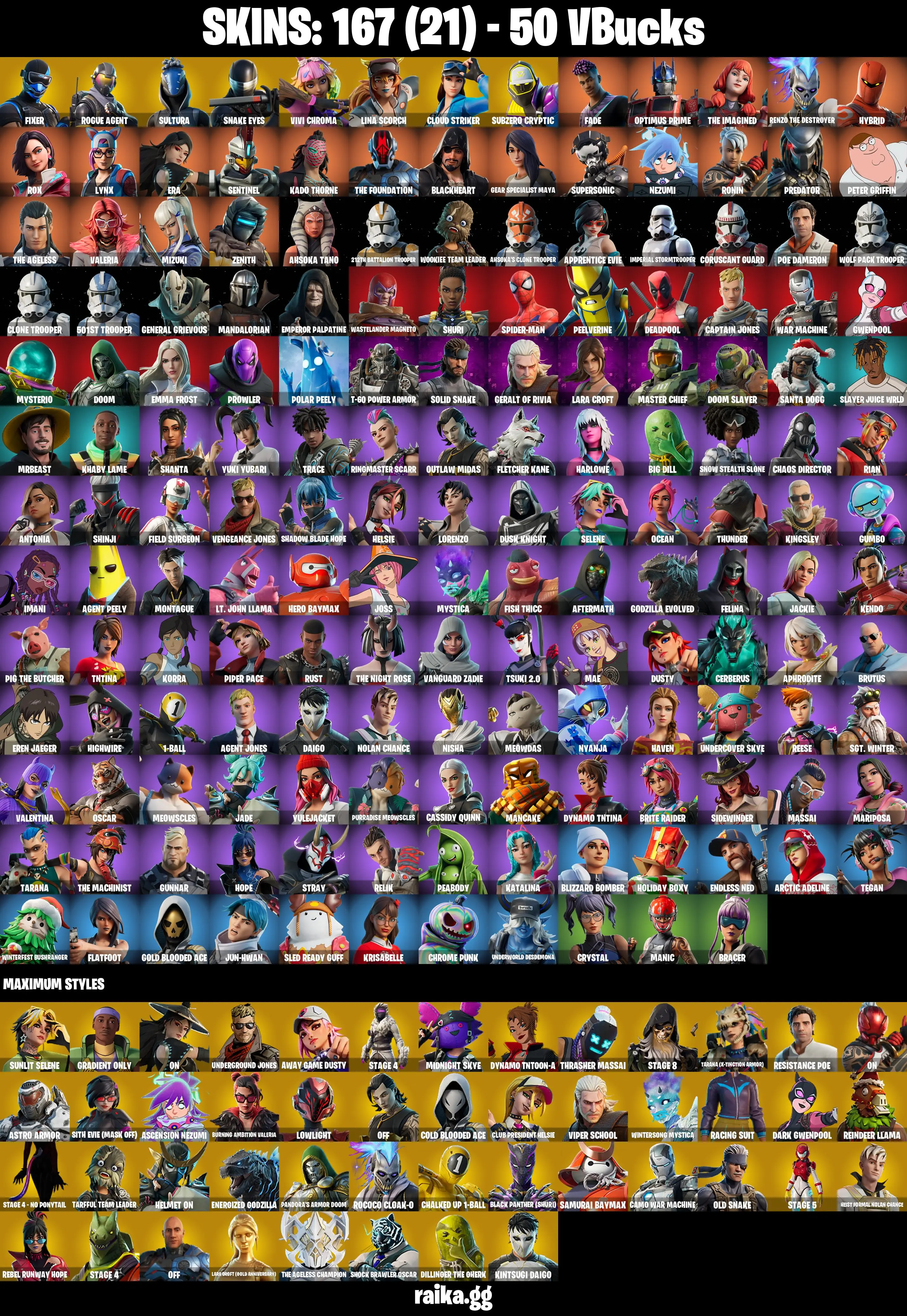 (PC/XBOX) 50 VB) 167 SKINS π₯ Master Chief π₯ Fixer π₯ Rogue Agent π₯ Sultura π₯ Snake Eyes π₯ Vivi Chroma π₯ Lina Scorch π₯ Cloud Striker PARENTAL CONTROLS β image 2