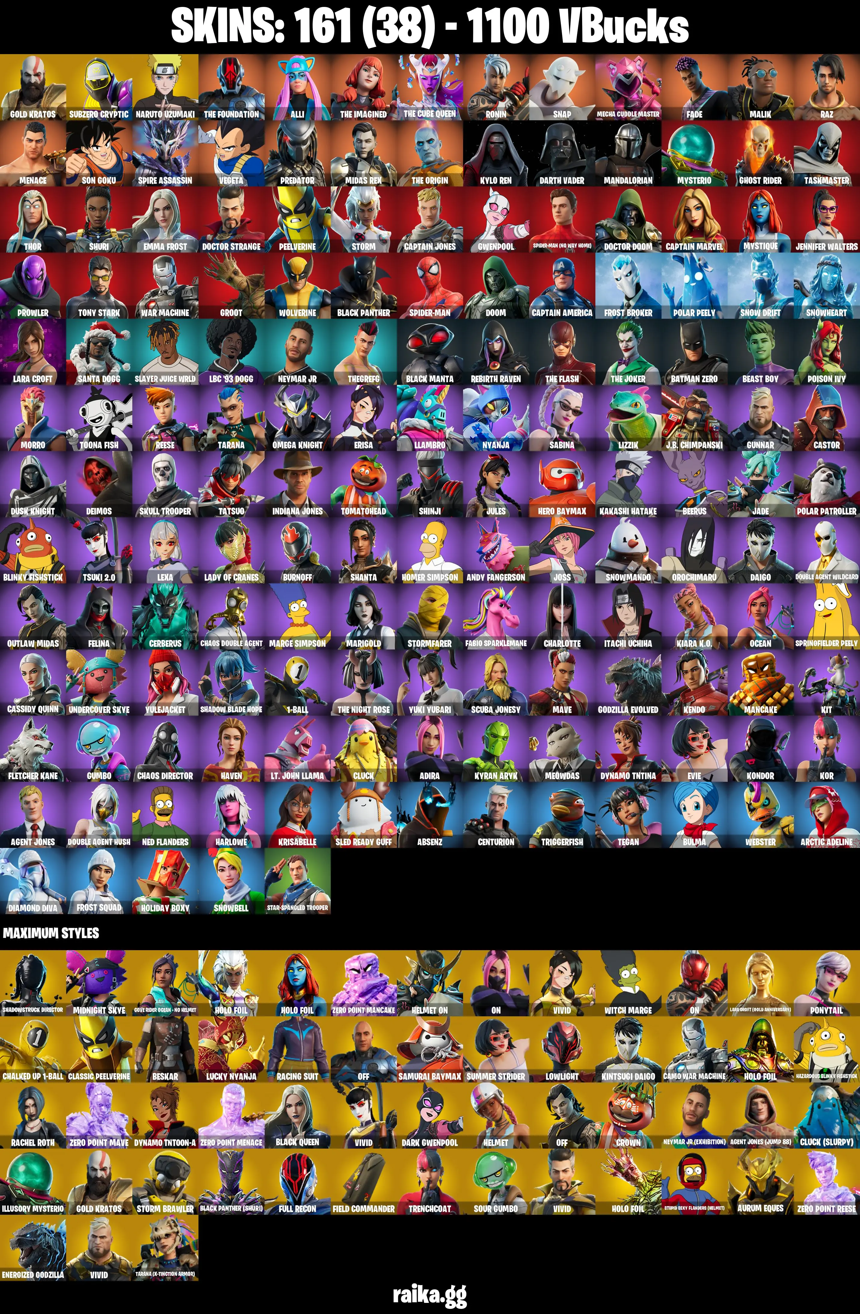 (PC) 1100 VB) 161 SKINS π₯ Gold Kratos π₯ Subzero Cryptic π₯ Naruto Uzumaki π₯ The Foundation π₯ Alli π₯ The Imagined π₯ The Cube Queen π₯ Ronin PARENTAL CONTROLS β image 2