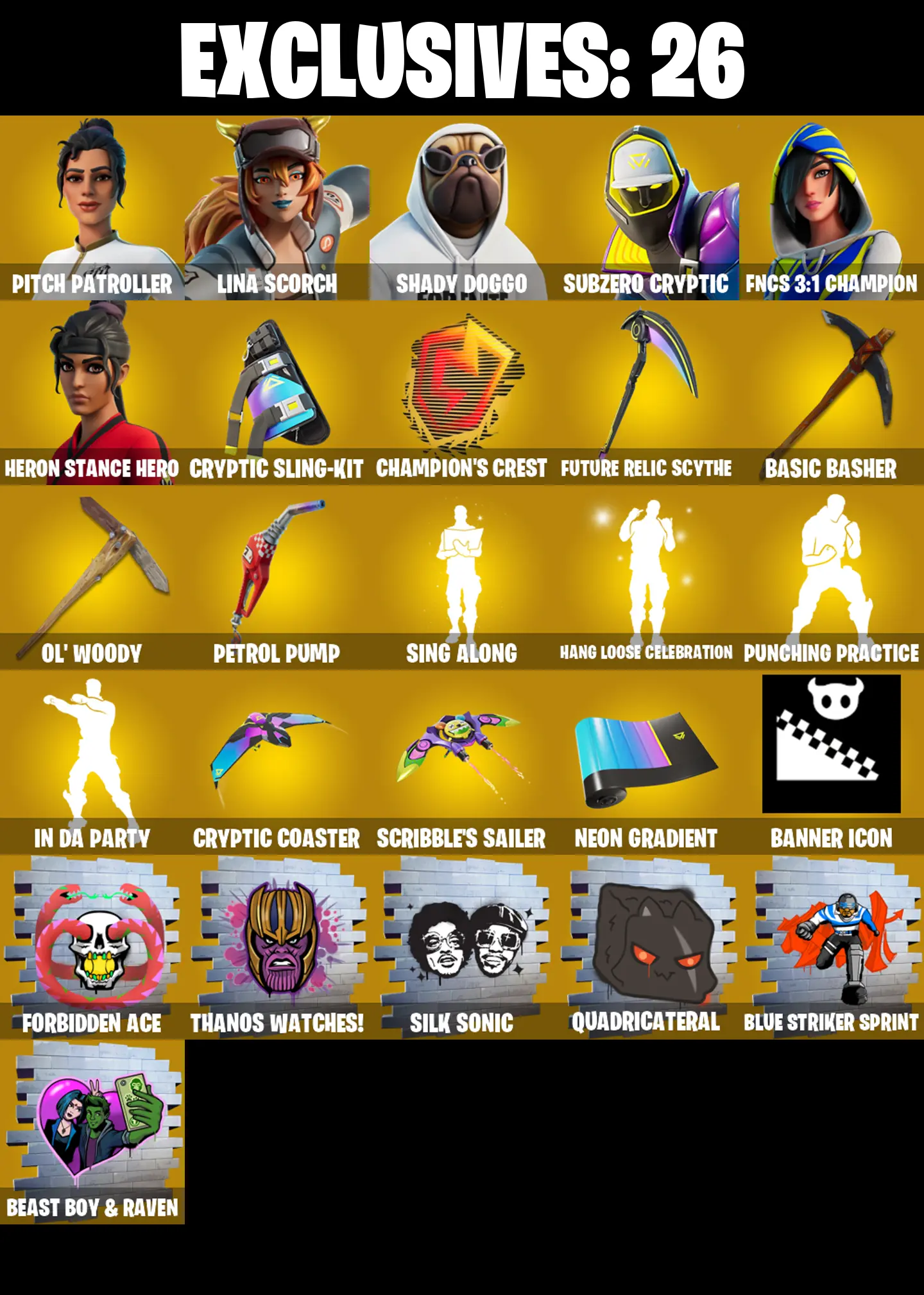 (PC/XBOX) 233 SKINS π₯ Pitch Patroller π₯ Lina Scorch π₯ Shady Doggo π₯ Subzero Cryptic π₯ FNCS 3:1 Champion π₯ Heron Stance Hero π₯ Menace π₯ Predator | PARENTAL CONTROLS β image 1