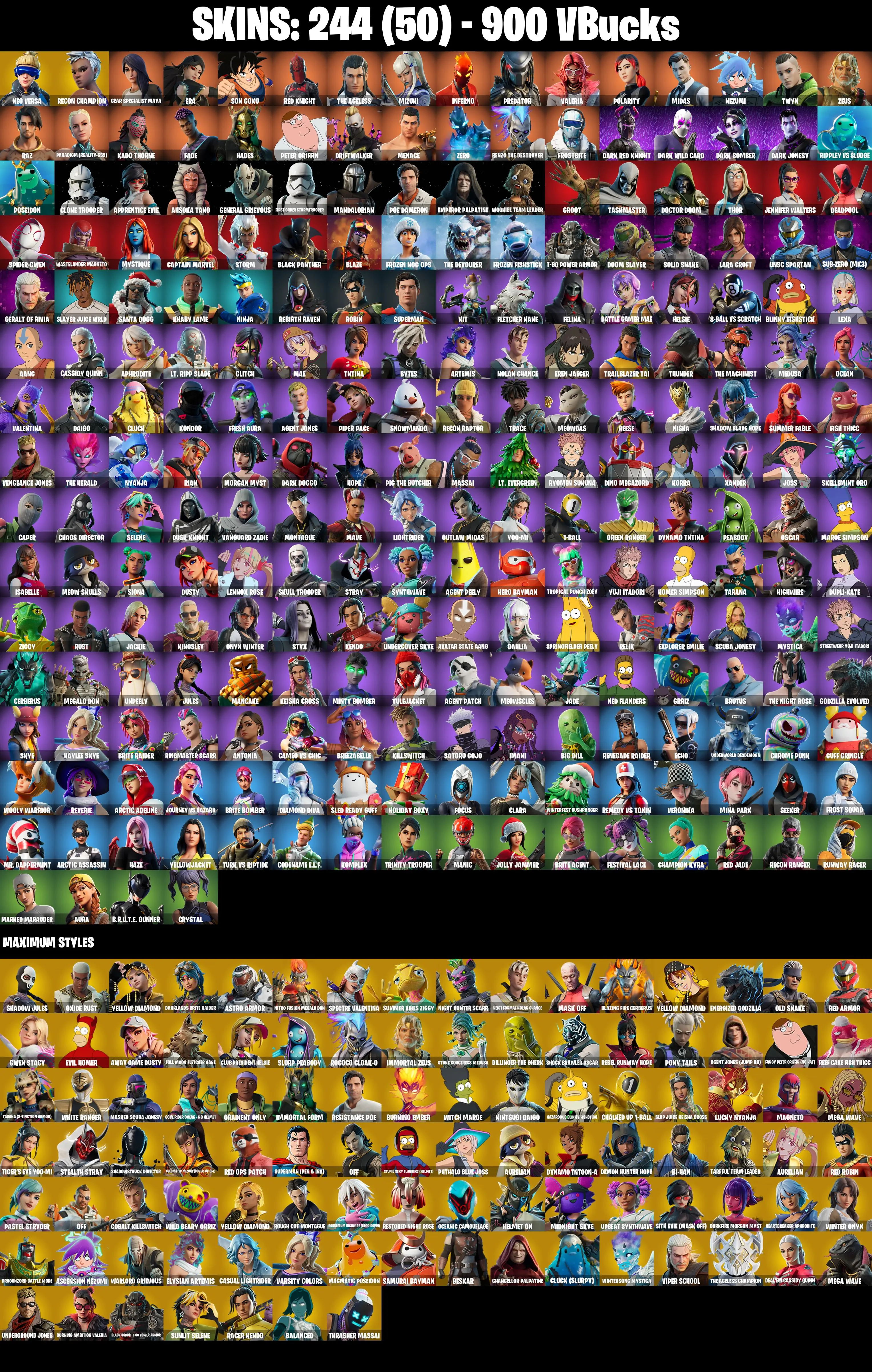 (PC) 244 SKINS π₯ Renegade Raider π₯ Neo Versa π₯ Recon Champion π₯ Gear Specialist Maya π₯ Era π₯ Son Goku π₯ Red Knight π₯ 900 V-Bucπ₯ PARENTAL CONTROLS β image 2