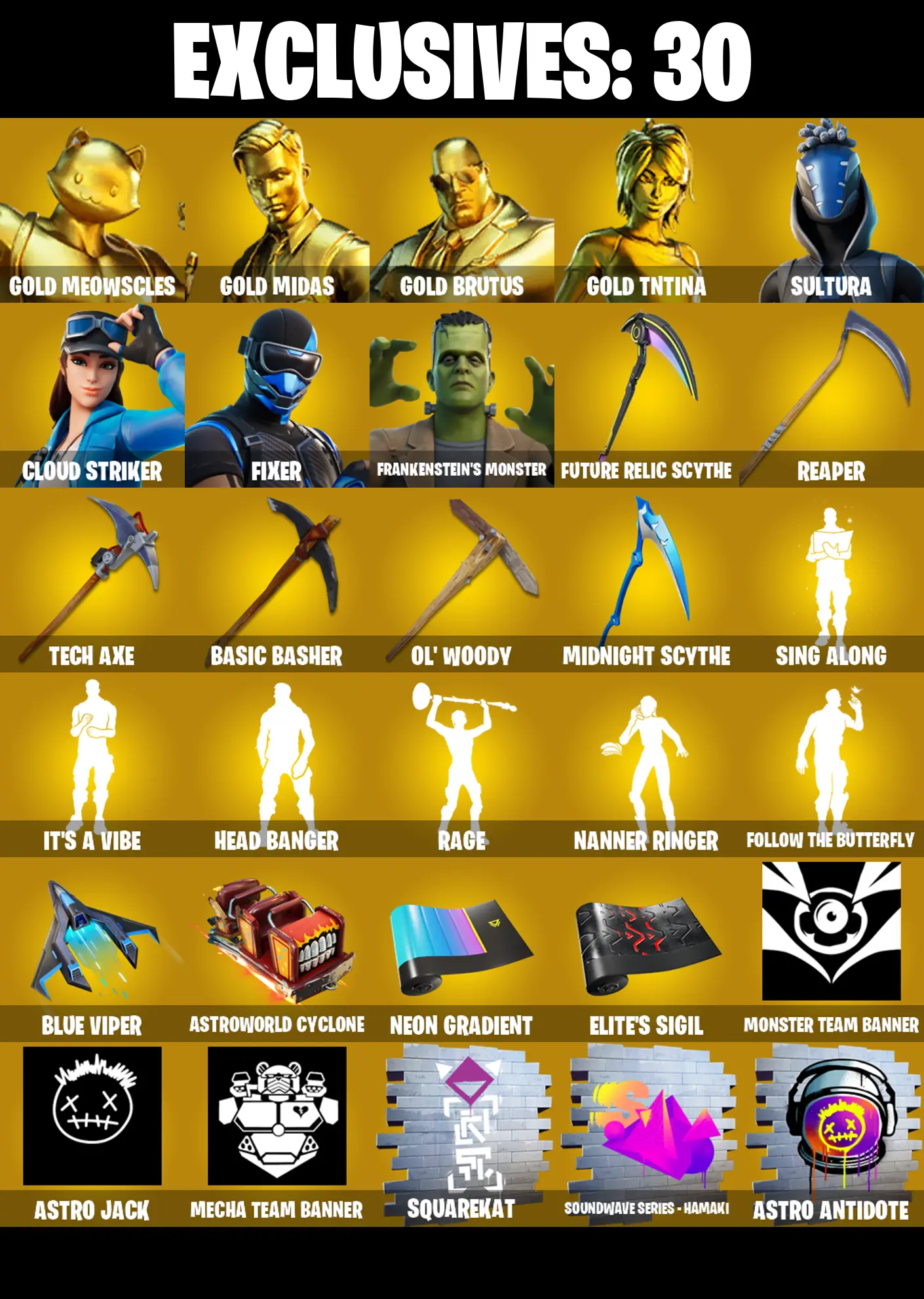 (PC) 316 SKINS π₯ Gold Meowscles π₯ Gold Midas π₯ Gold Brutus π₯ Gold TNTina π₯ Sultura π₯ Cloud Striker π₯ Fixer | PARENTAL CONTROLS β image 1