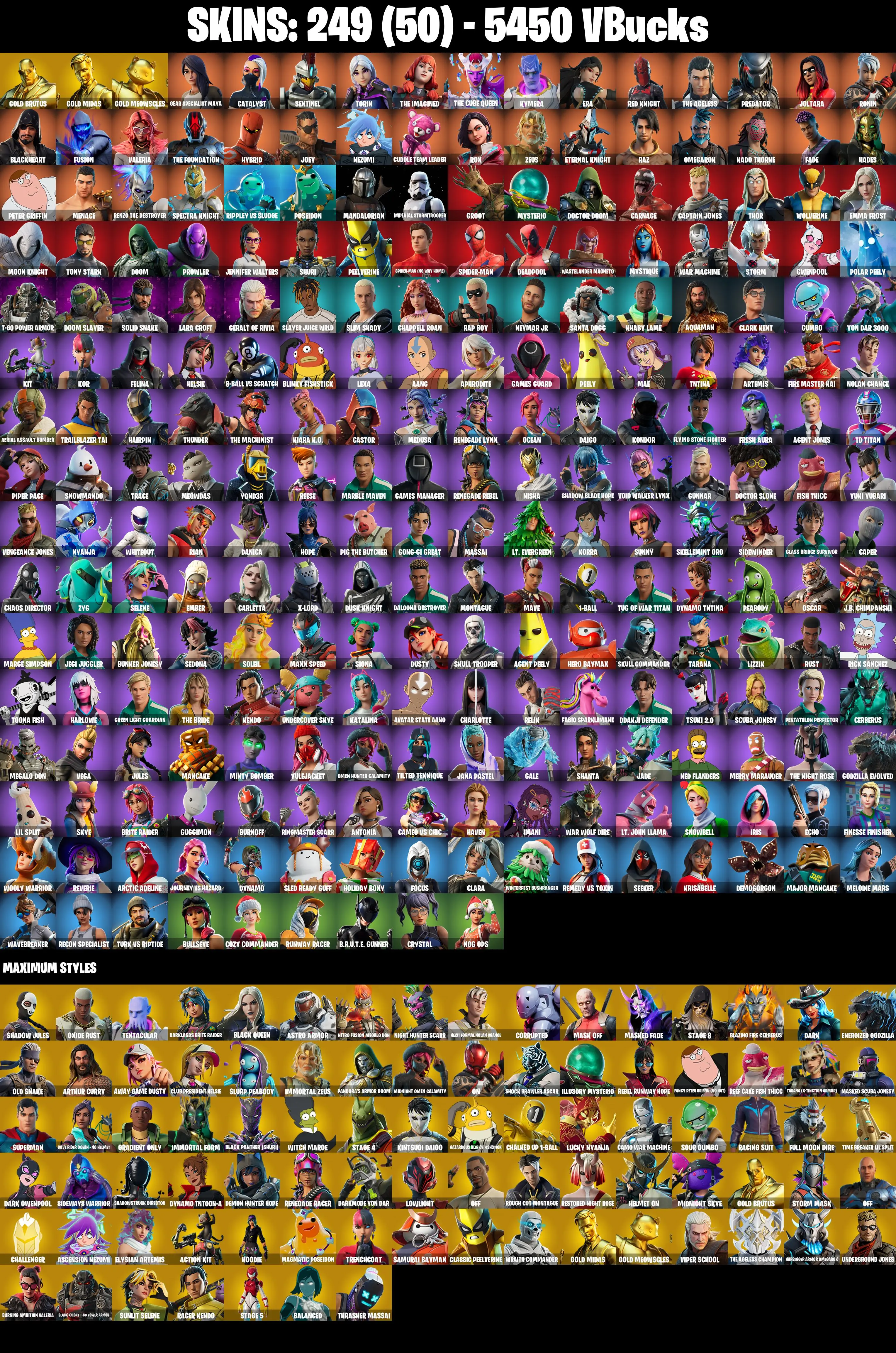 (PC) 249 SKINS π₯ Gold Brutus π₯ Gold Midas π₯ Gold Meowscles π₯ Gear Specialist Maya π₯ Catalyst π₯ Sentinel π₯ Torin π₯ The Imagined π₯ 5450 V-Bucπ₯ PARENTAL CONTROLS β image 2