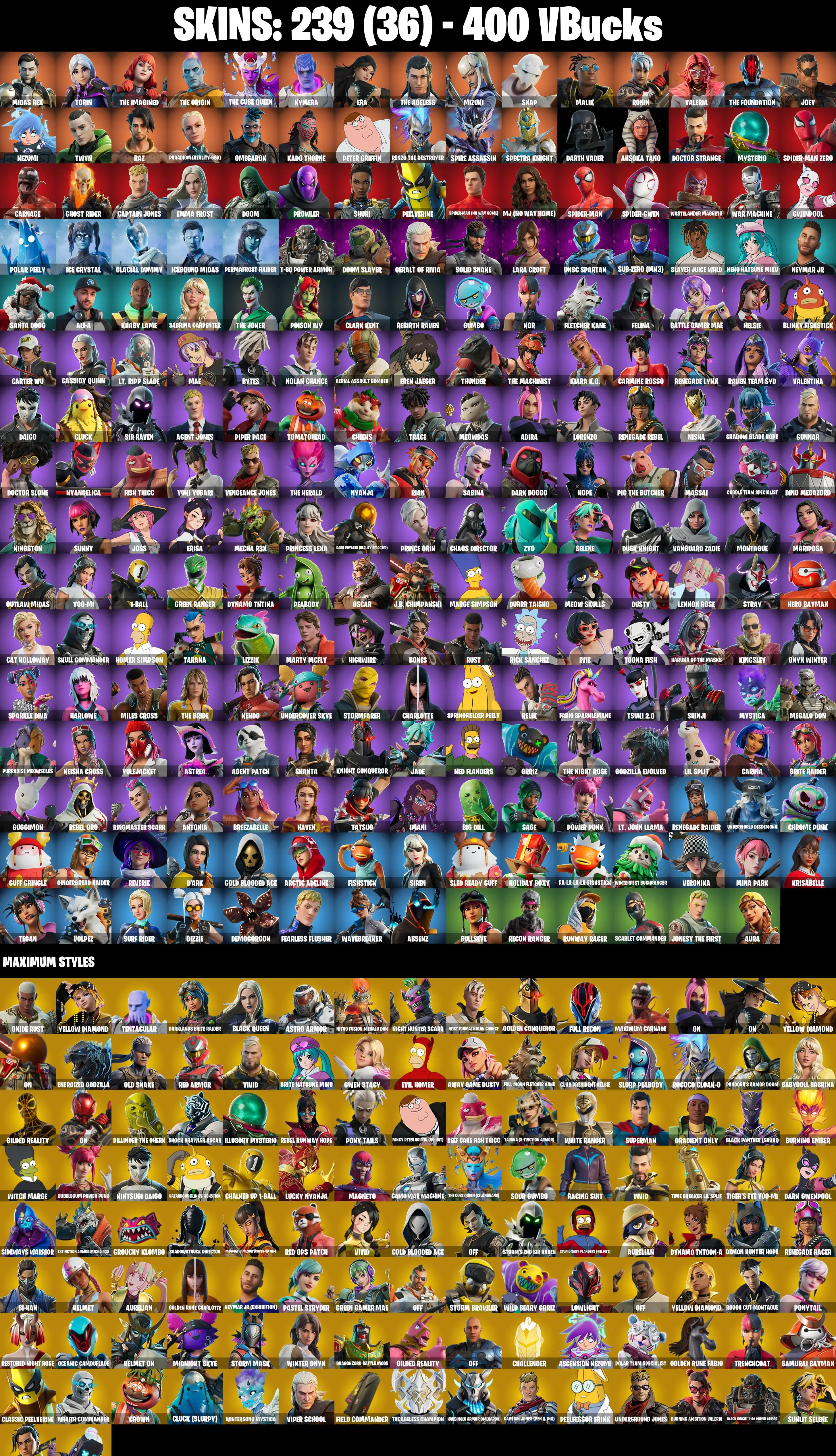 (PC/XBOX) 239 SKINS π₯ Renegade Raider π₯ Midas Rex π₯ Torin π₯ The Imagined π₯ The Origin π₯ The Cube Queen π₯ Kymera π₯ Era π₯ 400 V-Bucksπ₯ PARENTAL CONTROLS β image 2