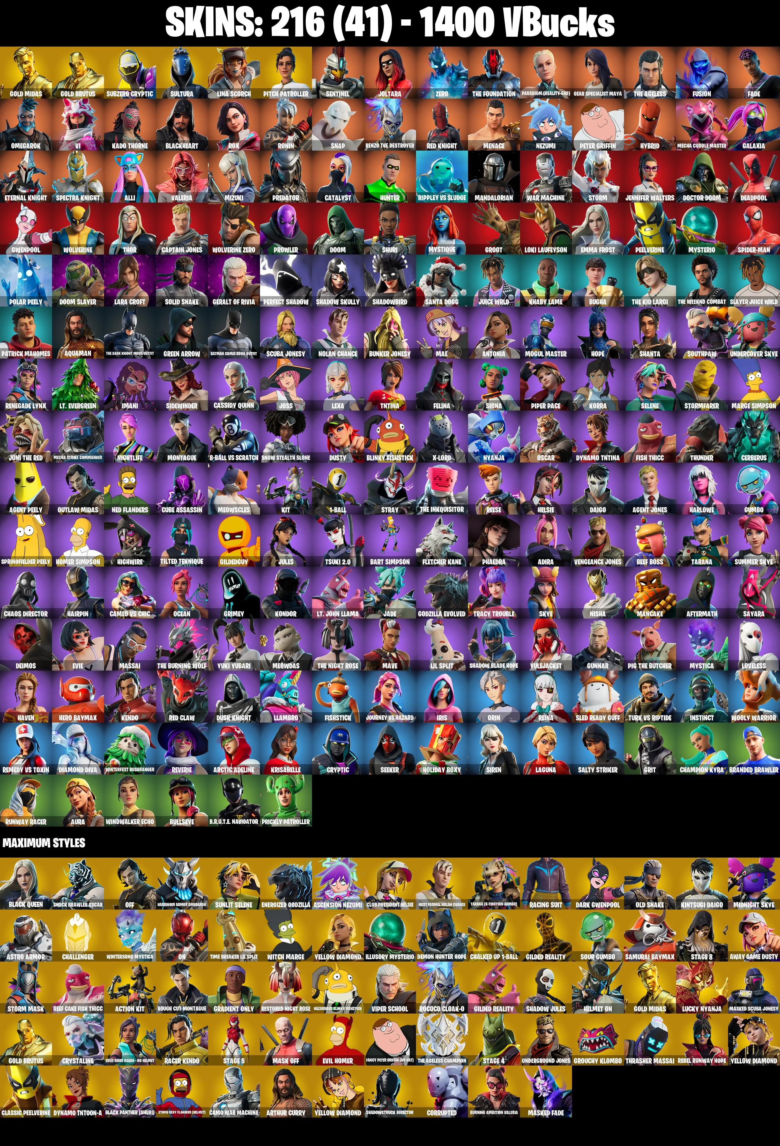 (PC/PSN/XBOX) 216 SKINS π Gold Midas π Gold Brutus π Subzero Cryptic π Sultura π Lina Scorch π Pitch Patroller π Sentinel π 1400 V-Buck PARENTAL CONTROL β image 2