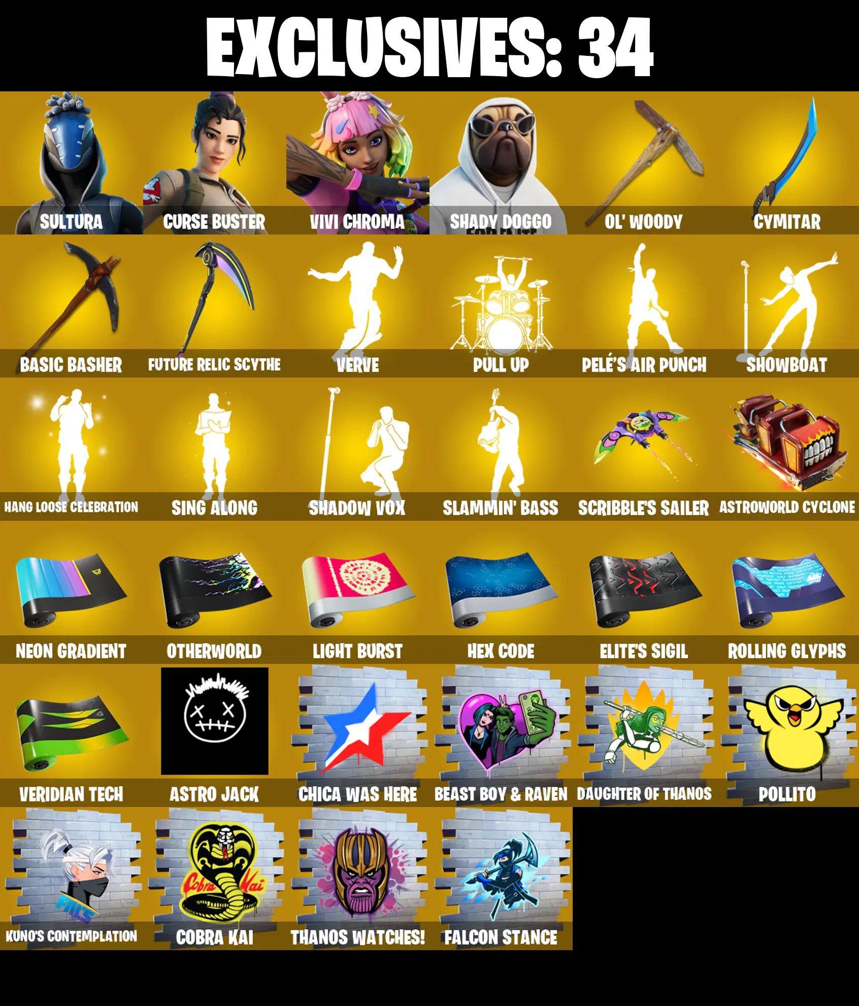 (PC/PSN/XBOX) 215 SKINS π Sultura π Curse Buster π Vivi Chroma π Shady Doggo π Eternal Knight π Raz π Torin π Backlash π Alli π 700 V-Buck PARENTAL CONTROL β image 1