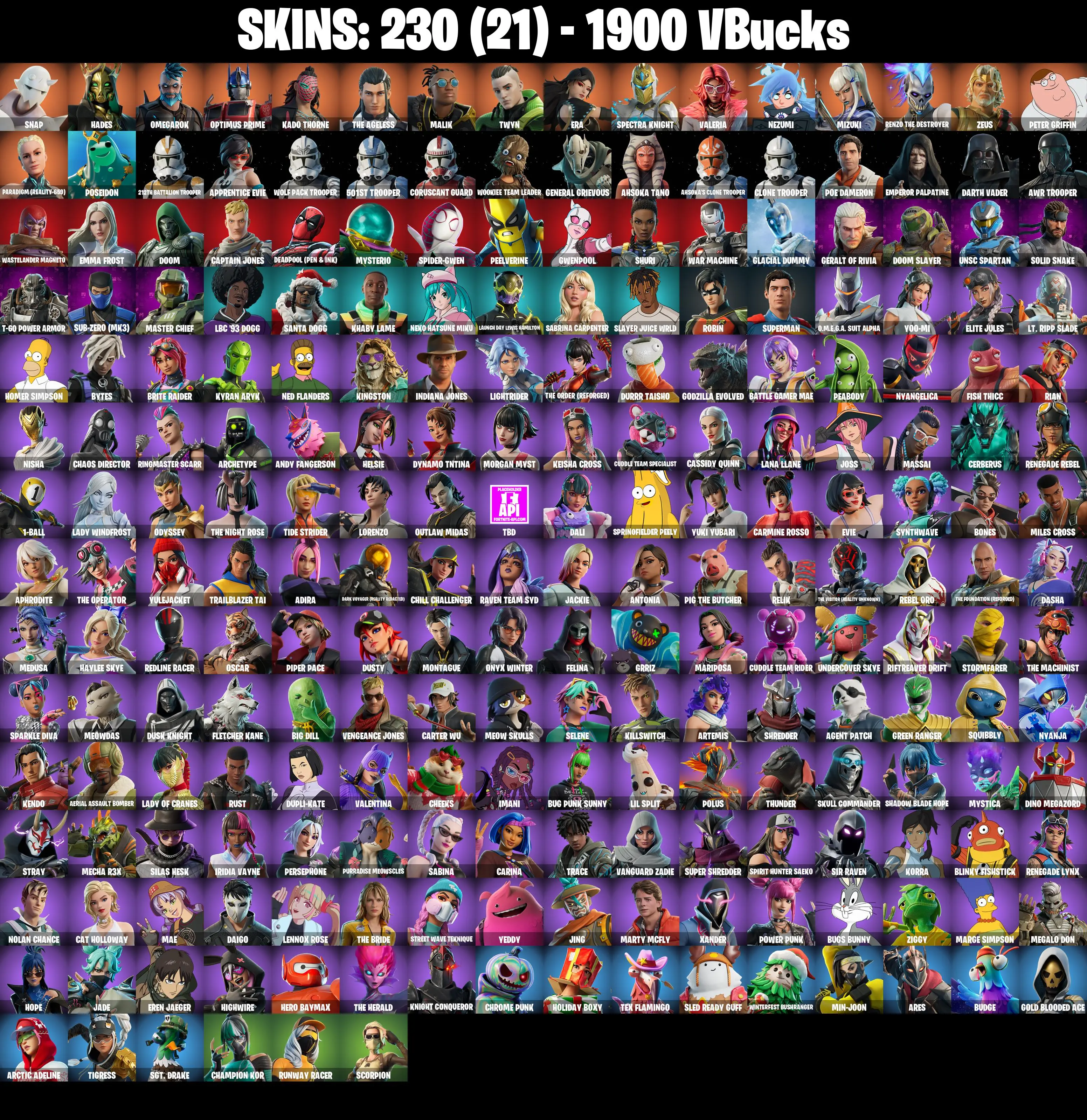 (PC/PSN/XBOX) 230 SKINS / Master Chief π° Snap π° Hades π° Omegarok π° Optimus Prime π° Kado Thorne π° The Ageless π° Malik π° Twyn π° 1900 V-Buck PARENTAL CONTROL β image 2