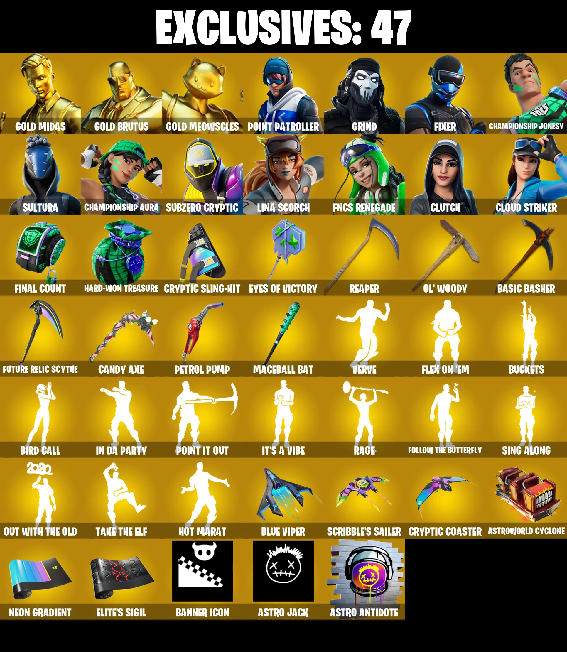 (PC/PSN/XBOX) 280 SKINS π Renegade Raider π Gold Midas π Gold Brutus π Gold Meowscles π Point Patroller π Grind π Fixer π 300 V-Buck PARENTAL CONTROL β image 1