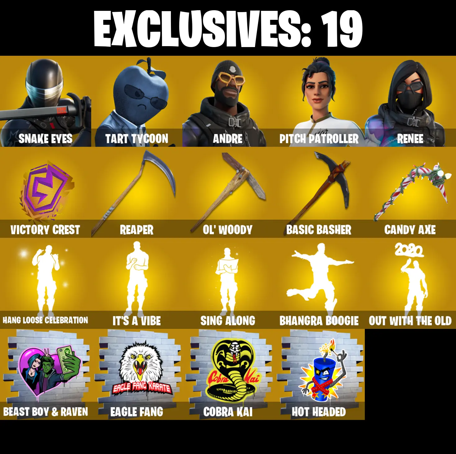 (PC/PSN/XBOX) 224 SKINS π Snake Eyes π Tart Tycoon π Andre π Pitch Patroller π Renee π Eternal Knight π Raz π Torin π 150 V-Buck PARENTAL CONTROL β image 1