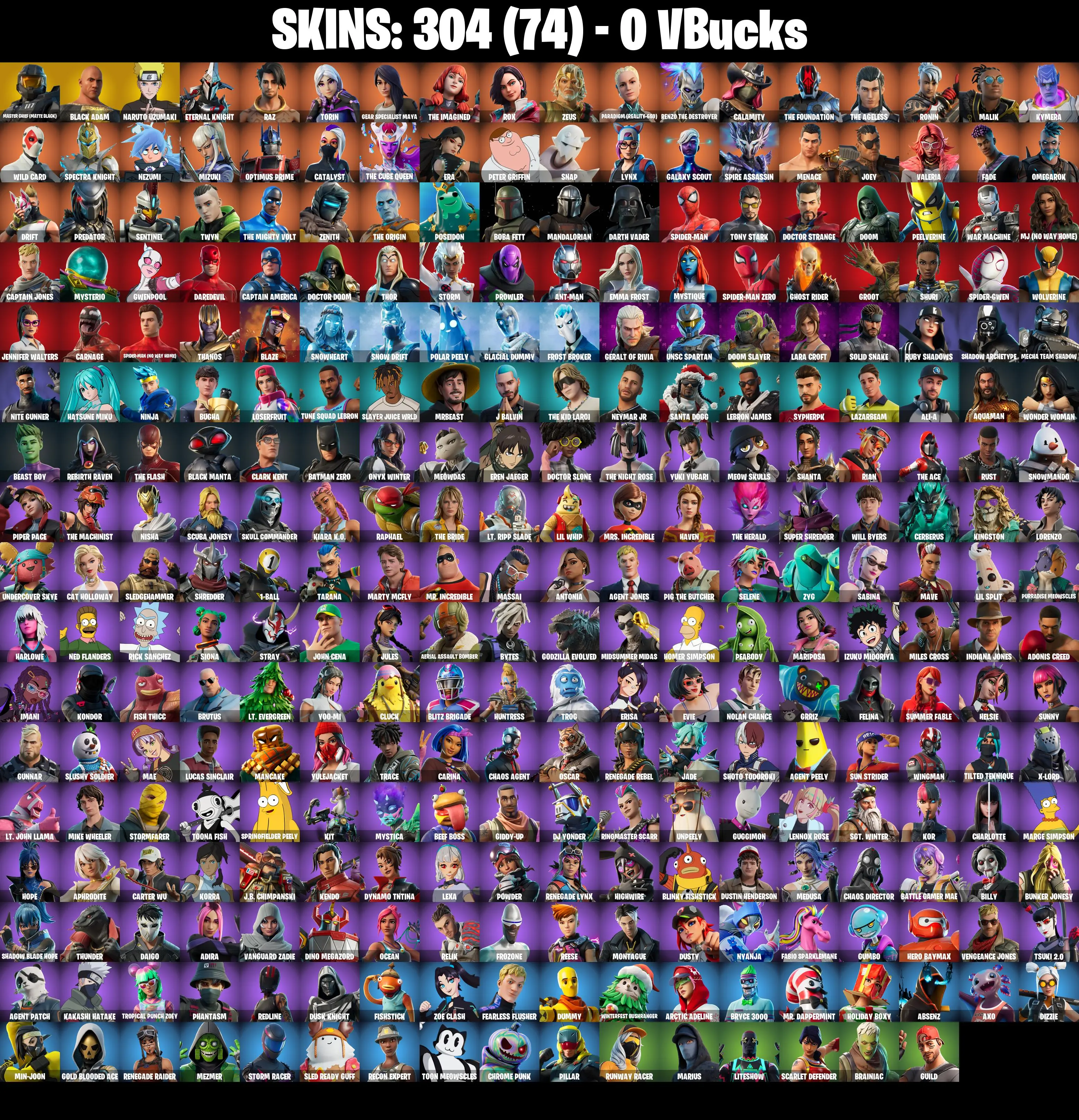(PC/PSN) 304 SKINS / Renegade Raider π° Master Chief (Matte Black) π° Black Adam π° Naruto Uzumaki π° Eternal Knight π° Raz π° Torin π° 0 V-Buck PARENTAL CONTROL β image 2