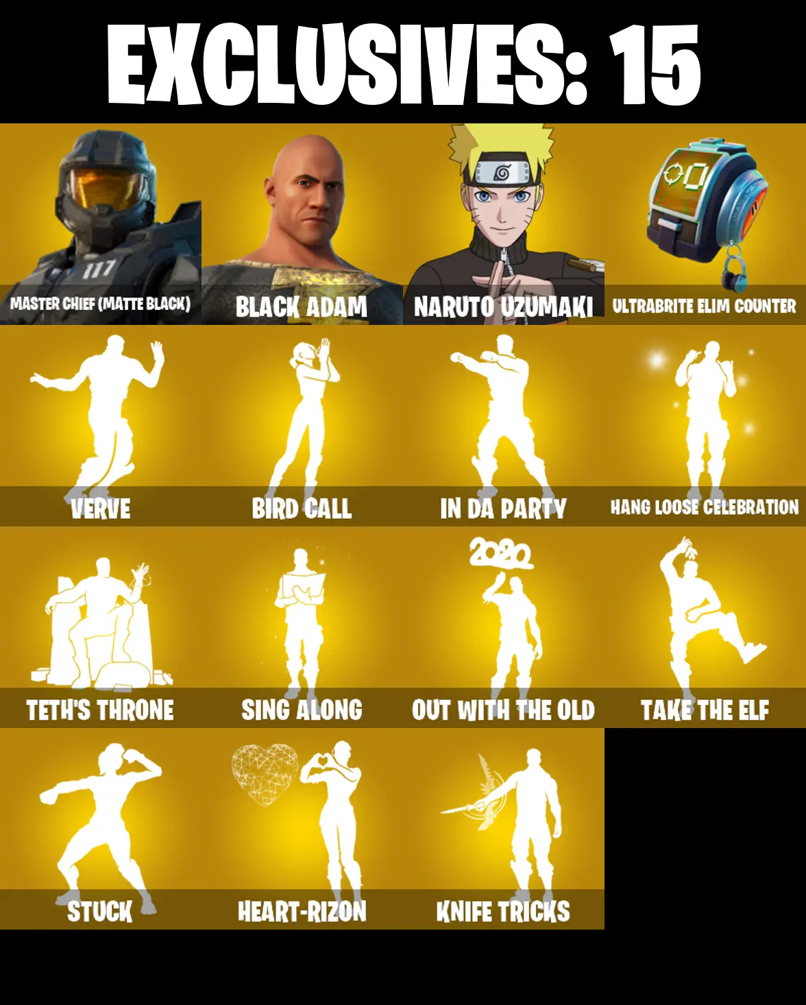 (PC/PSN) 304 SKINS / Renegade Raider π° Master Chief (Matte Black) π° Black Adam π° Naruto Uzumaki π° Eternal Knight π° Raz π° Torin π° 0 V-Buck PARENTAL CONTROL β image 1
