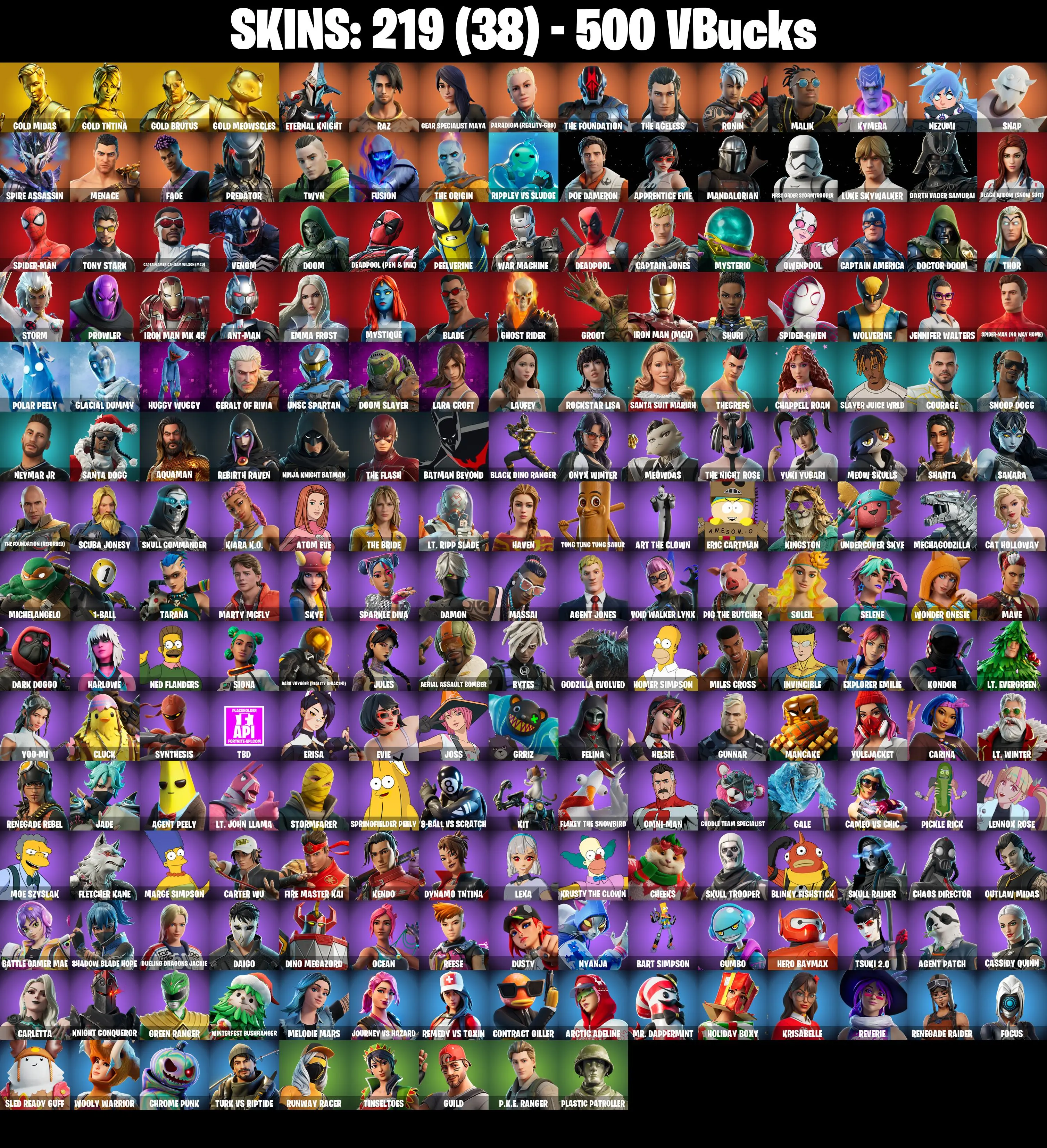 (PC/PSN/XBOX) 219 SKINS π Renegade Raider π Gold Midas π Gold TNTina π Gold Brutus π Gold Meowscles π Eternal Knight π Raz π 500 V-Buck PARENTAL CONTROL β image 2