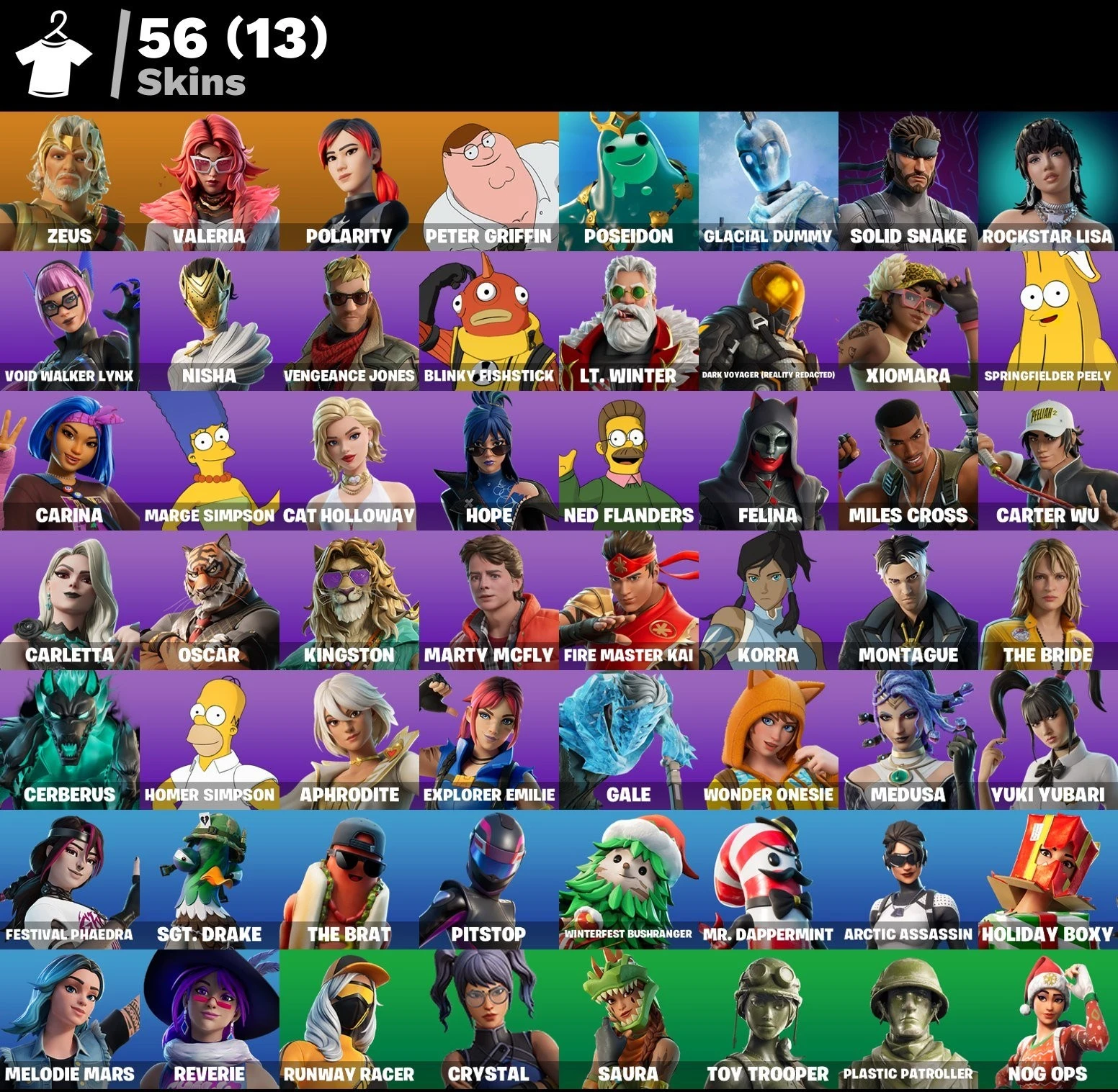 F94  PC Battle Royale 56 skins Zeus Valeria Polarity Peter Griffin Poseidon Glacial Dummy