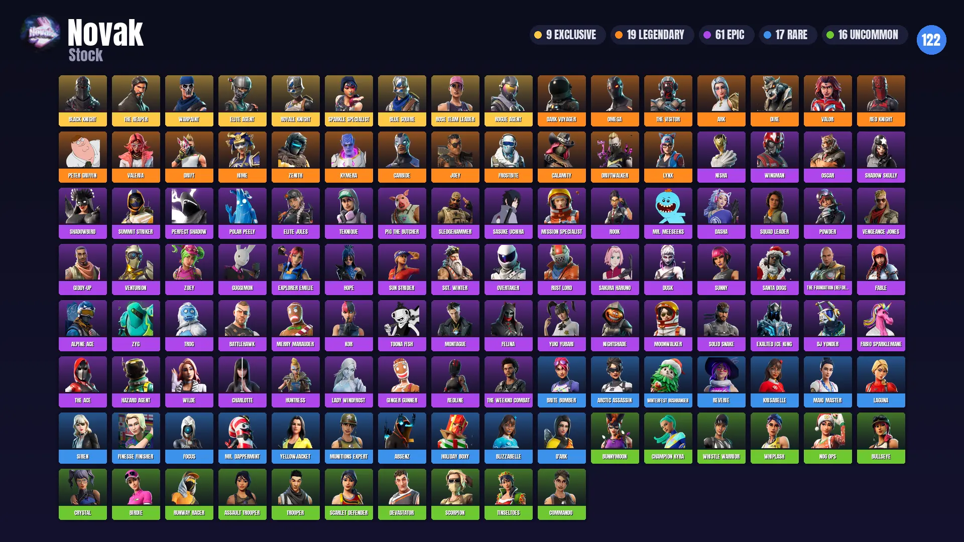 (PC/PSN/XBOX) 122 SKINS | OG STW | Black Knight | The Reaper | Warpaint | Elite Agent | Royale Knight | Sparkle Specialist | Blue Squire | Rose Team Leader
