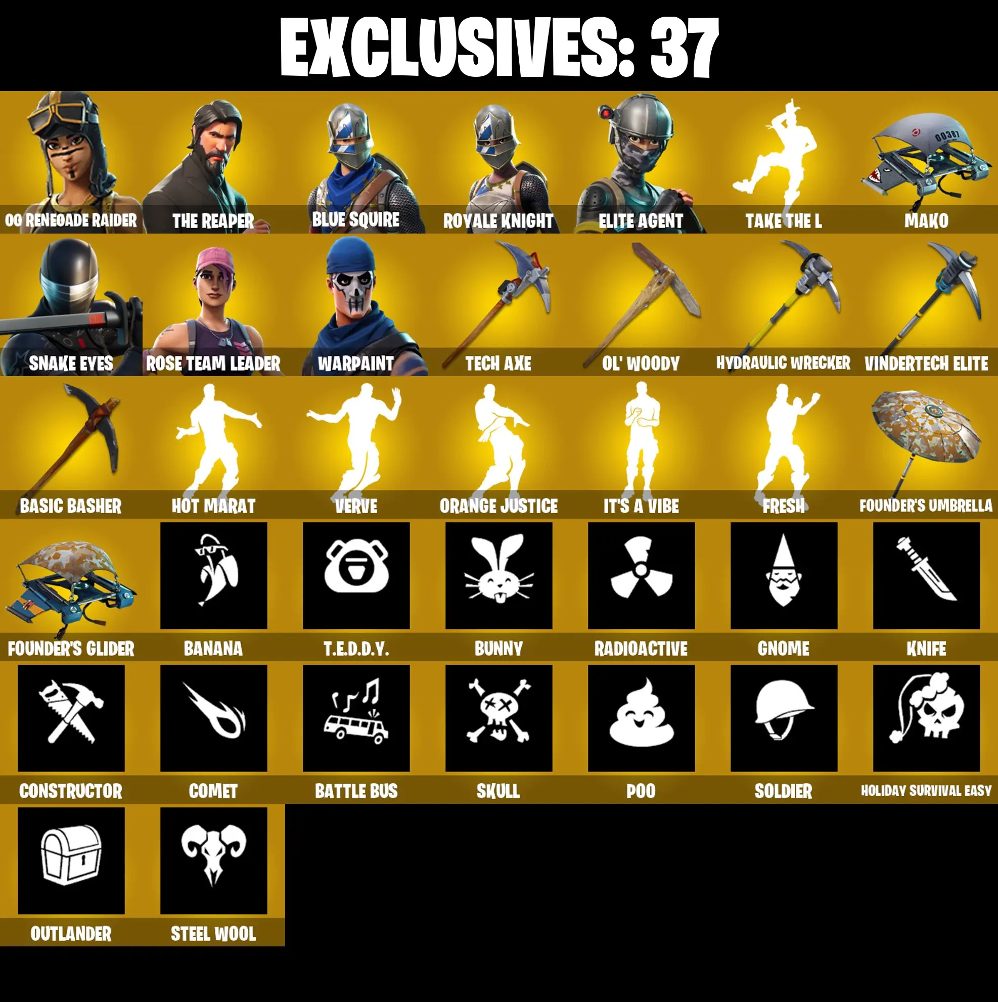 ✨Email Change✨(PC,PSN,XBOX) 120 Skins | OG Renegade Raider (BLACK STYLE) The Reaper | Blue Squire | Royale Knight | Elite Agent | Snake Eyes | Lowlight | Tentacular | OG STW