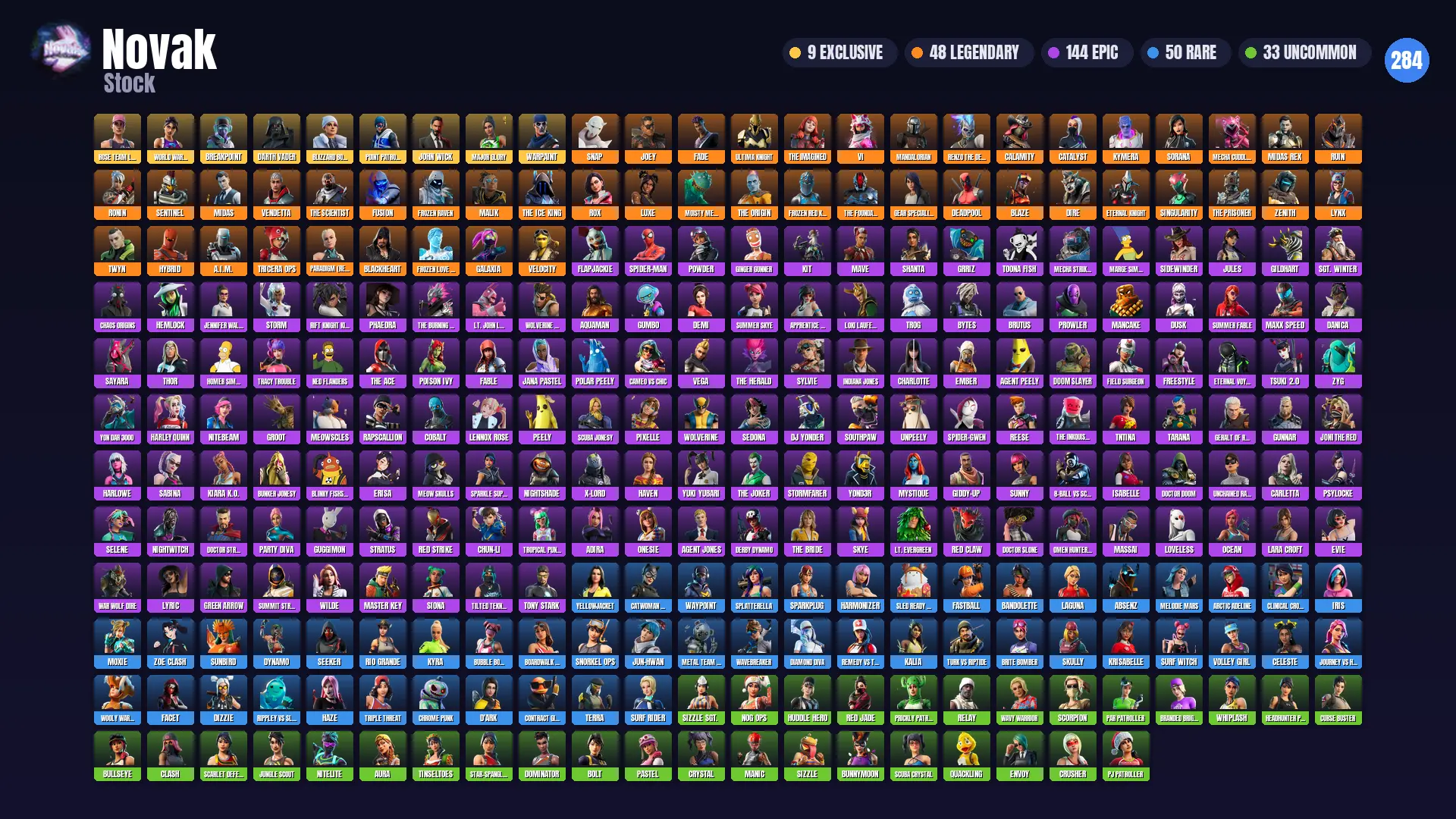 (PC/PSN/XBOX) 284 SKINS | OG STW | Merry Mint Axe | Unchained Ramirez | Darth Vader | Breakpoint | Darth Vader | Blizzard Bomber | Point Patroller | John Wick | Major Glory