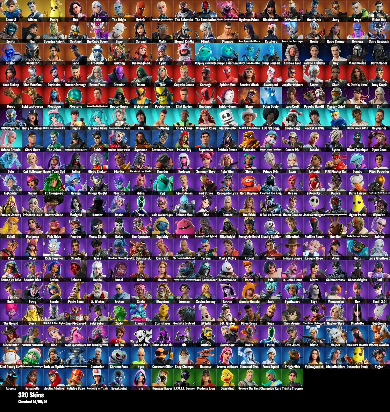 #HF352 [PC/PSN/XBOX] | 320 Skins | Chun-Li | Midas | Peely | Super Cab-Masher | Shooting Starstaff | Kiss The Cup | Verve | Take The Elf | 900 VB