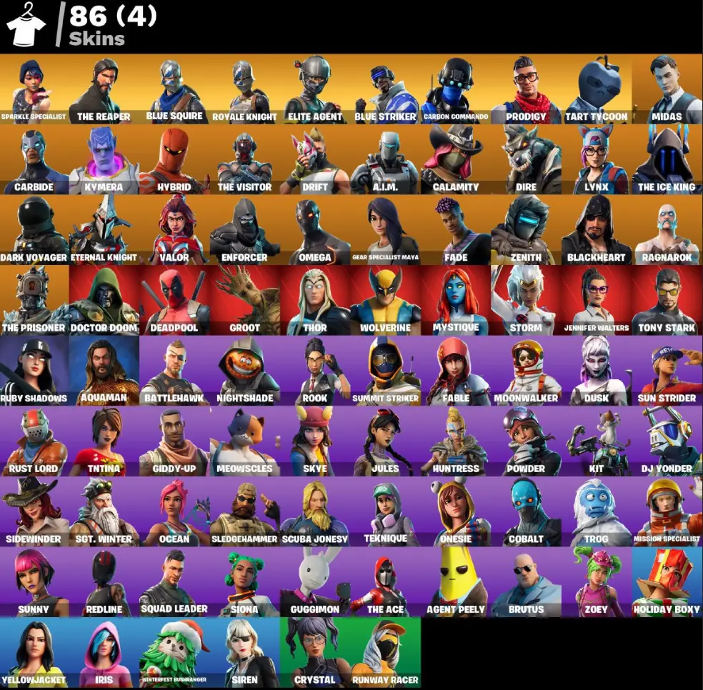 [PC] 86 skins | Sparkle Specialist | The Reaper | Blue Squire | Royale Knight | Elite Agent | Blue Striker | Carbon Commando | Prodigy | Tart Tycoon | 950 VB