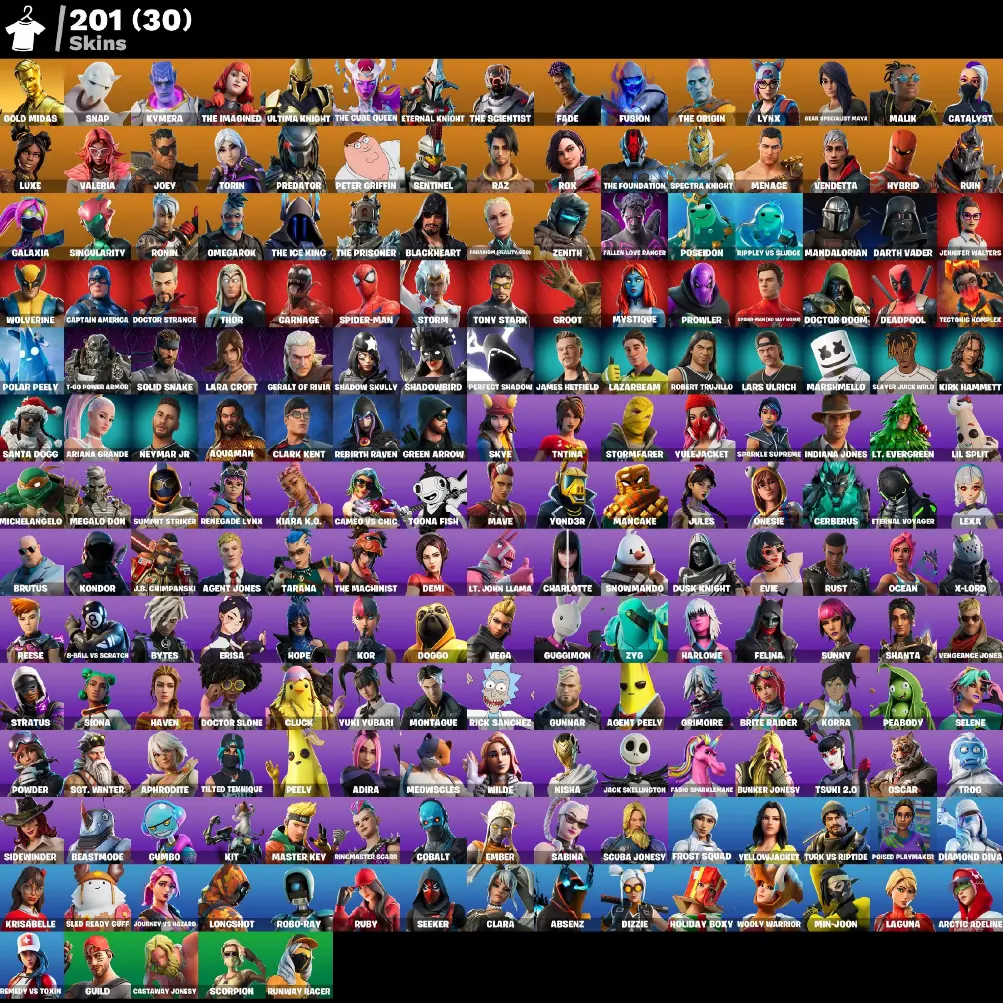 (PC PSN XBOX) 201 skins | Gold Midas | Snap | Kymera | The Imagined | Ultima Knight | The Cube Queen | Eternal Knight | The Scientist | Fade | Fusion / LARA CROFT / MARSHMELLO — image 1