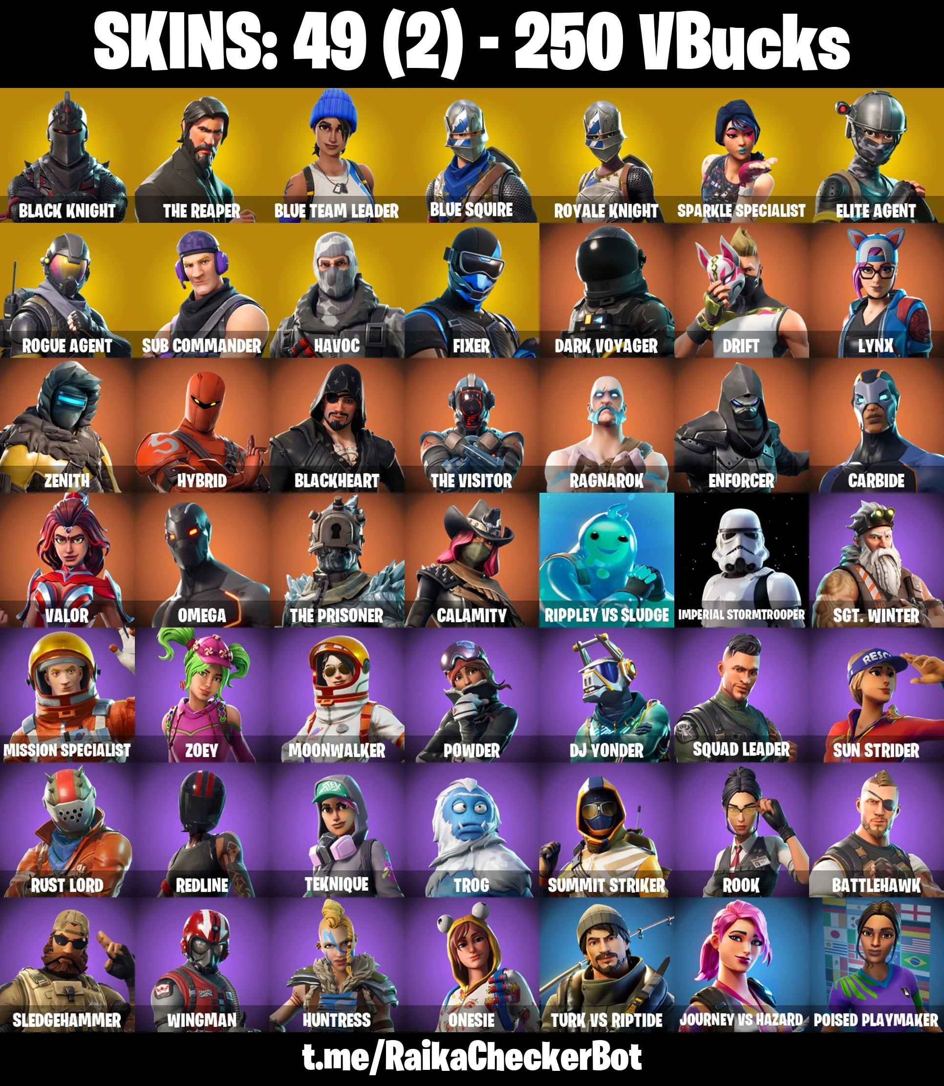 ๐โจ RARE ACCOUNT โจ๐ 49 SKINS ๐ BLACK KNIGHT ๐ FLOSS ๐ TAKE THE L ๐ THE REAPER ๐ BLUE TEAM LEADER ๐ BLUE SQUIRE ๐ ROYALE KNIGHT ๐ SPARKLE SPECIALIST ๐ ELITE AGENT ๐ ROGUE AGENT ๐ 250 VB ๐ PSN/PC/XBOX โ image 1