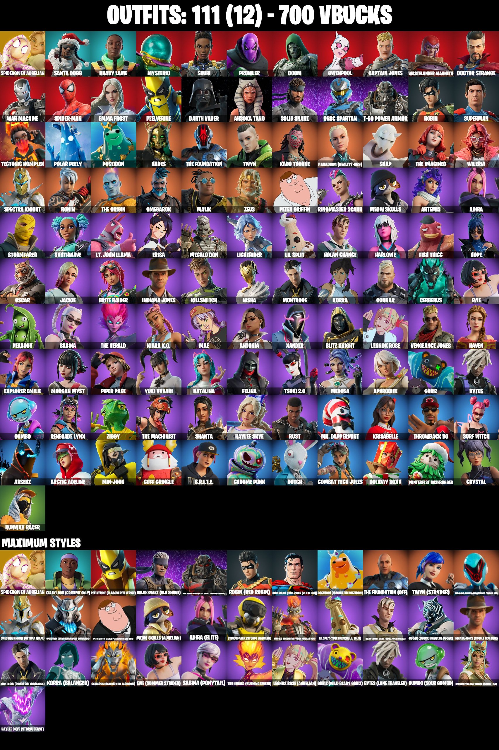 ❤️ [PSN/PC/XBOX/NIN] ❤️ 111 SKINS ❤️ SPIDER-GWEN STACY ❤️ DARTH VADER ❤️ AHSOKA TANO ❤️ STAR WAND ❤️ EVIE MAX ❤️ HAYLEE SKYE MAX ❤️ ARTEMIS ❤️ TSUKI 2.0 ❤️ COMBAT TECH JULES ❤️ MEOW SKULLS MAX ❤️ HOPE ❤️ PEELVERINE MAX ❤️