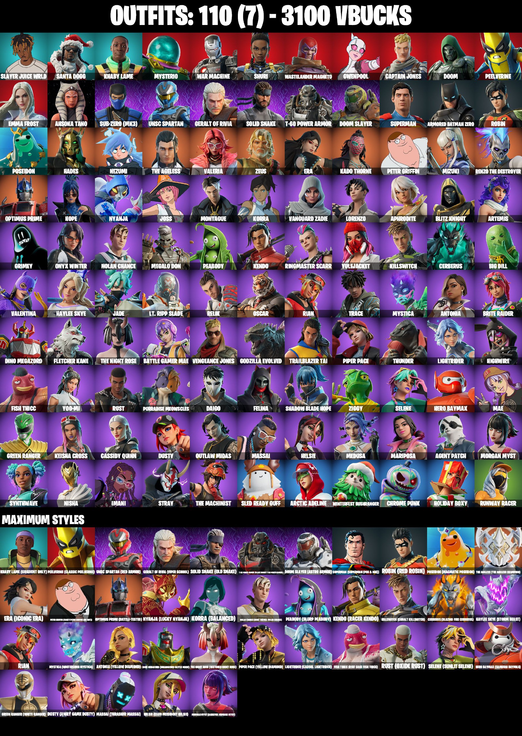 ❤️ [PSN/PC/XBOX/NIN] ❤️ 110 SKINS ❤️ AHSOKA TANO ❤️ SUB-ZERO MK3 ❤️ OUTLAW MIDAS ❤️ ERA MAX ❤️ MYSTICA MAX ❤️ HAYLEE SKYE MAX ❤️ HELSIE MAX ❤️ ARTEMIS ❤️ VALENTINA ❤️ MARIPOSA ❤️ PEELVERINE MAX ❤️ EMAIL CHANGEABLE ❤️