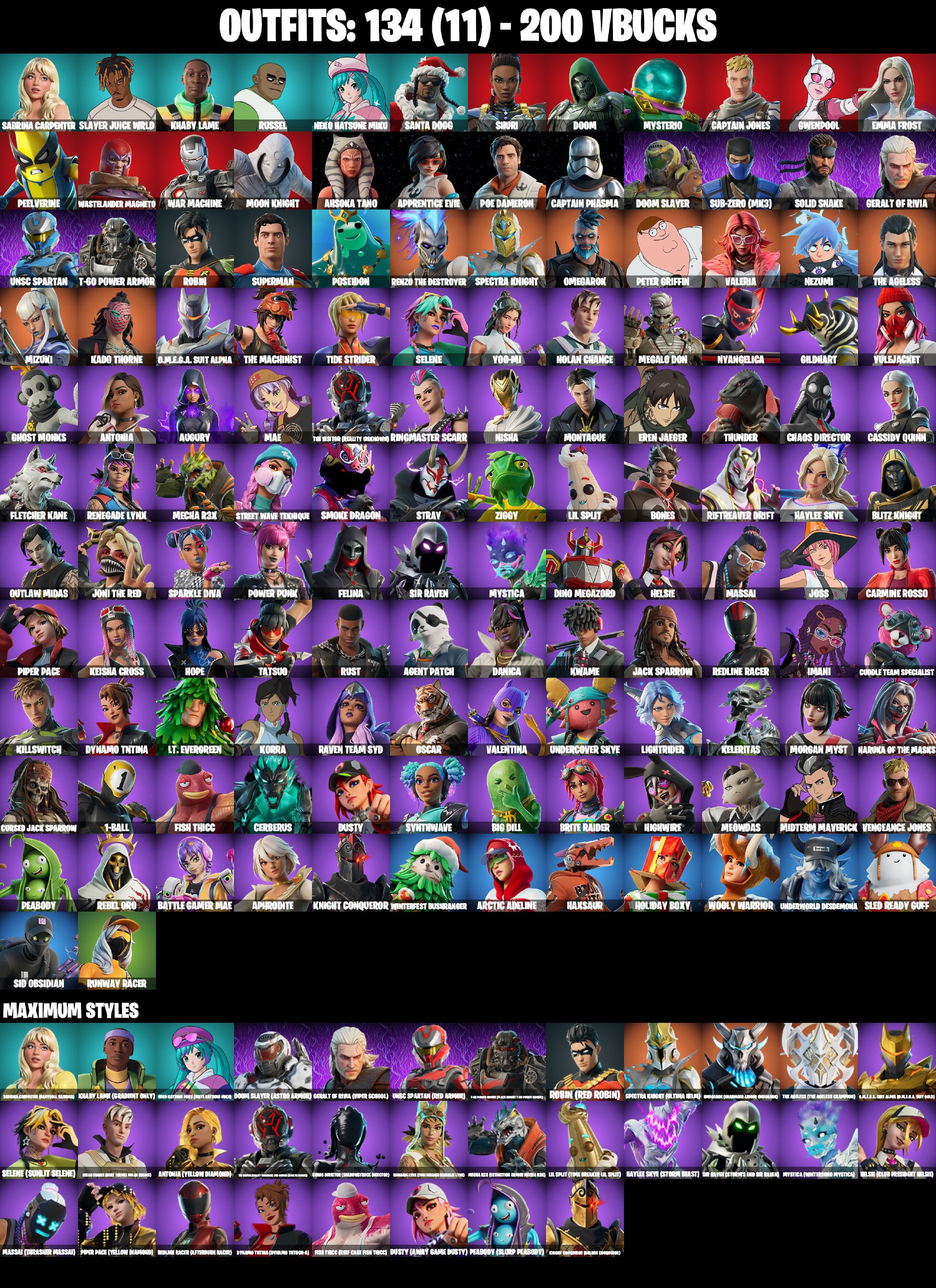 ❤️ [PSN/PC/XBOX/NIN] ❤️ 134 SKINS ❤️ OUTLAW MIDAS ❤️ AHSOKA TANO ❤️ APPRENTICE EVIE ❤️ POE DAMERON ❤️ CAPTAIN PHASMA ❤️ NEKO HATSUNE MIKU MAX ❤️ MYSTICA MAX ❤️ HELSIE MAX ❤️ CHAOS DIRECTOR MAX ❤️ HAYLEE SKYE MAX ❤️