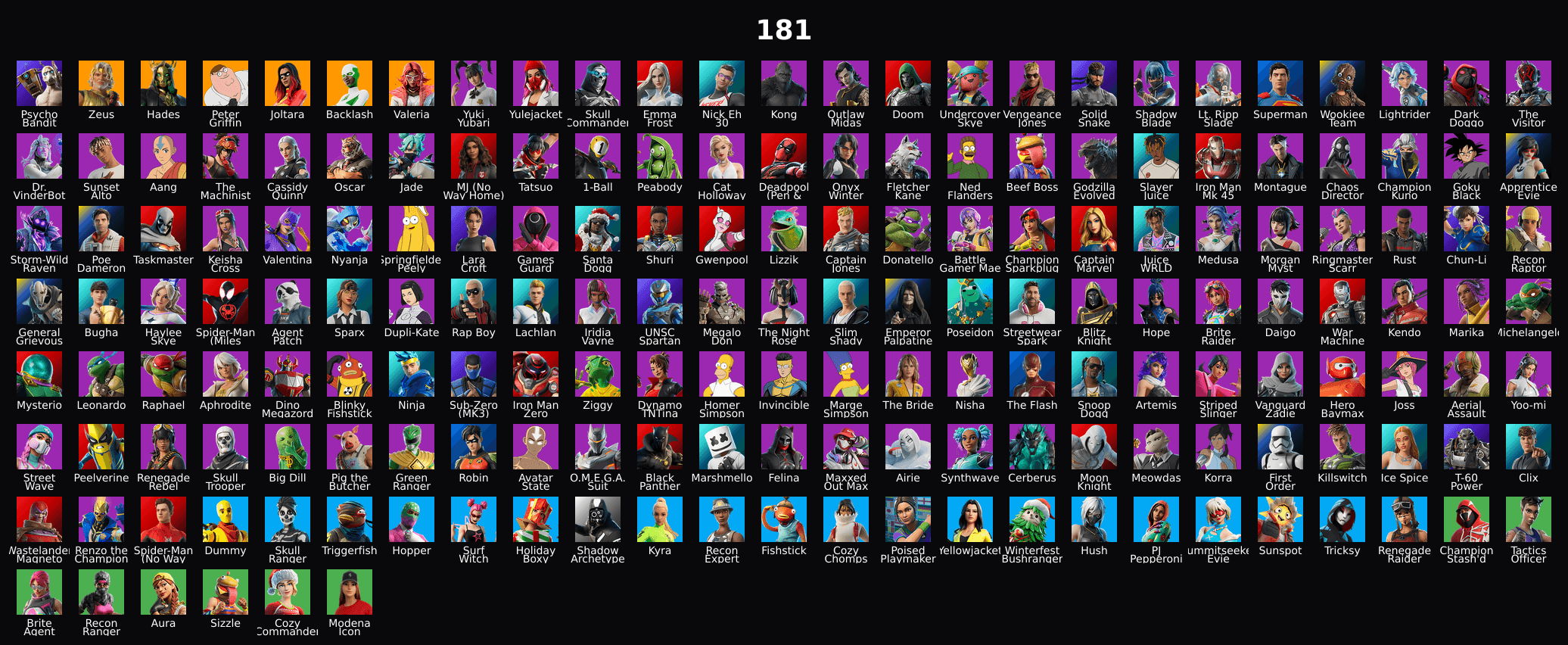 PC,PSN,XBOX 181 SKINS FA ⸱ PSYCHO BANDIT,JOLTARA,BACKLASH,KONG,LARA CROFT 2000S,JUICE WRLD,CHUN-LI,MILES MORALES,HOMER RK2772 — image 1