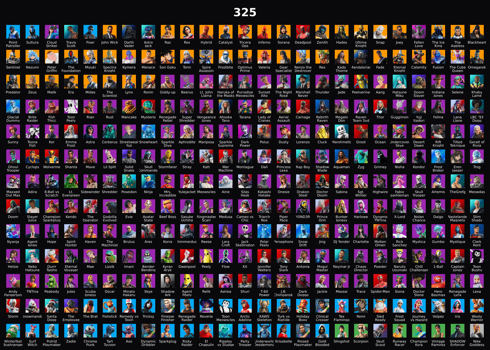 PC,PSN,XBOX 325 SKINS FA ⸱ TRAVIS SCOTT,ASTRO JACK ⸱ DARTH VADER,MIKU,KOR,YUJI,DAWN LYRIC,SASUKE,LARA CROFT,FLOW RK2734 — image 1