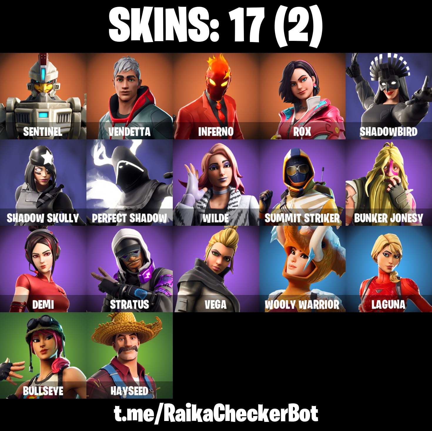 [PC/PSN/XBOX] 17 skins | Merry Mint Axe | Sentinel | Vendetta | Inferno | Rox | Shadowbird | Shadow Skully | Perfect Shadow | Wilde | Summit Striker