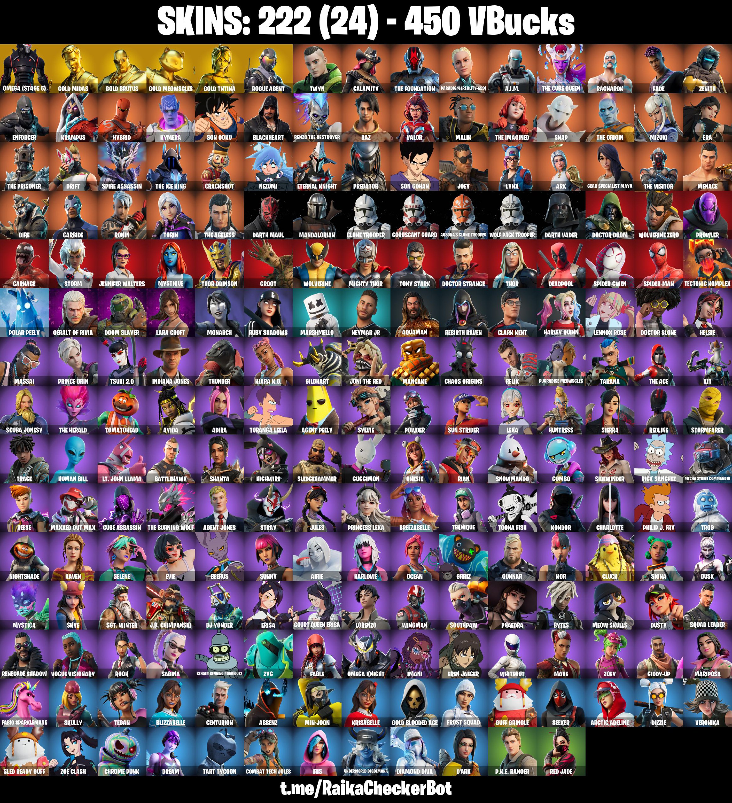 [PSN/XBOX/PC] 222 skins | Omega (stage 5) ❄️ Gold Midas ❄️ Gold Brutus ❄️ Gold Meowscles ❄️ Gold TNTina ❄️ Rogue Agent ❄️ Twyn ❄️ Calamity ❄️ The Foundation | 450 VB
