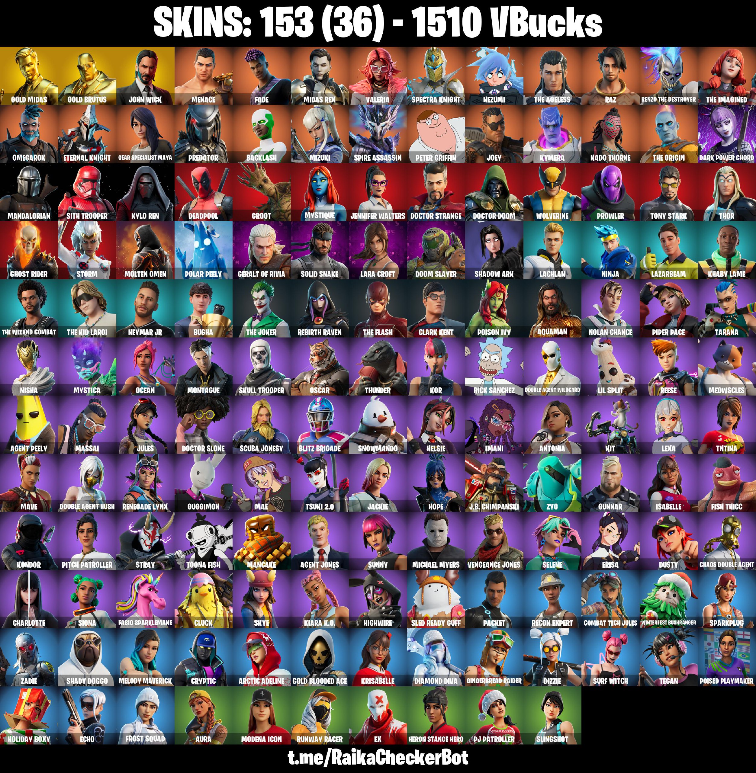 🎁✨ RARE ACCOUNT ✨🎁 153 SKINS 🌟 LEVIATHAN AXE 🌟 GOLD MIDAS 🌟 GOLD BRUTUS 🌟 JOHN WICK 🌟 MENACE 🌟 FADE 🌟 MIDAS REX 🌟 VALERIA 🌟 SPECTRA KNIGHT 🌟 NEZUMI 🌟 THE AGELESS 🌟 RAZ 🌟 1510 VB 🌟 PSN/XBOX/PC
