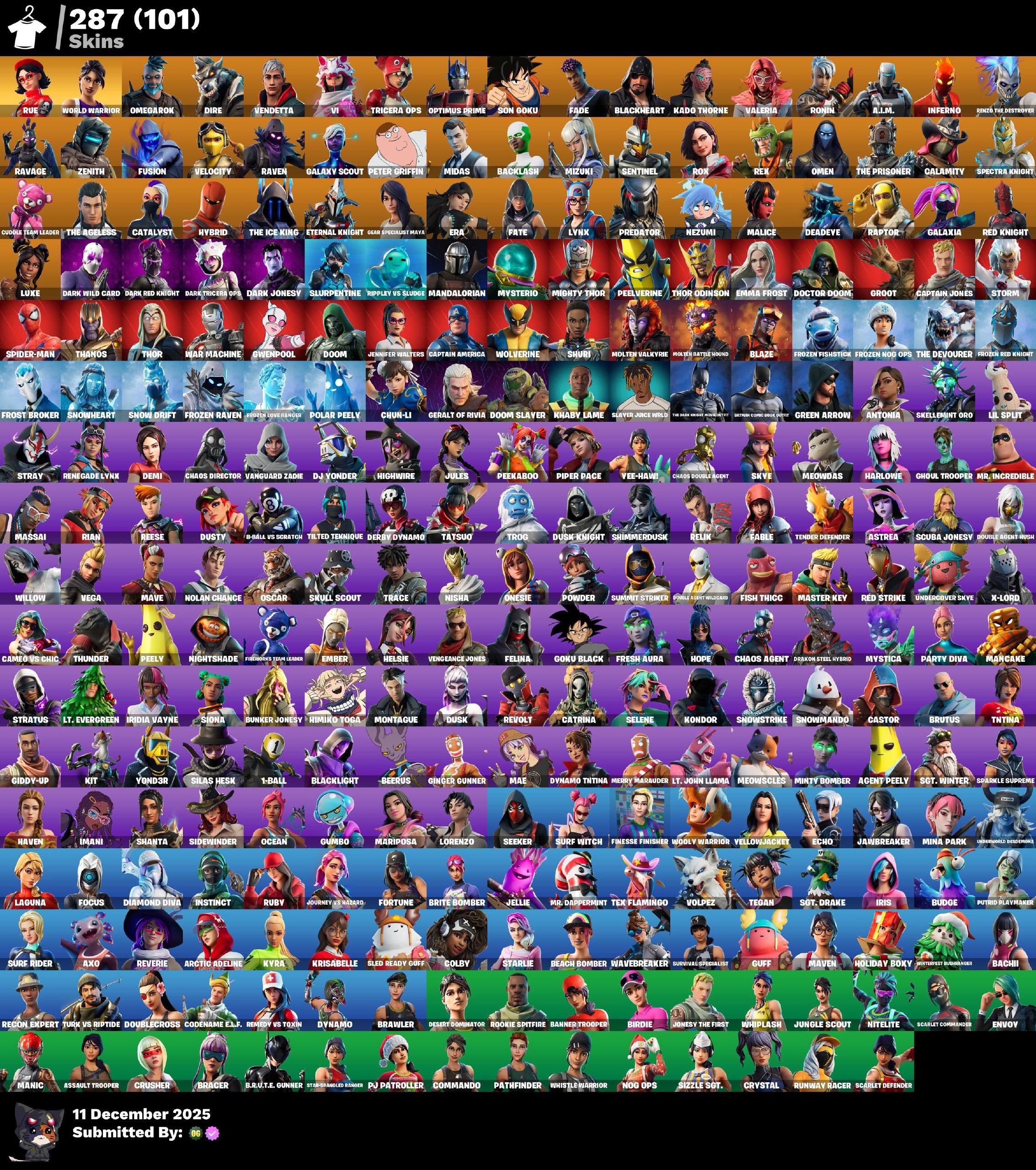 [PC/PSN/XBOX] 287 skins | Rue | World Warrior | Darkd Tricera Ops|Slurpentine | Frozen Red Knight | Snowdrift | Blacklash |  800 VB