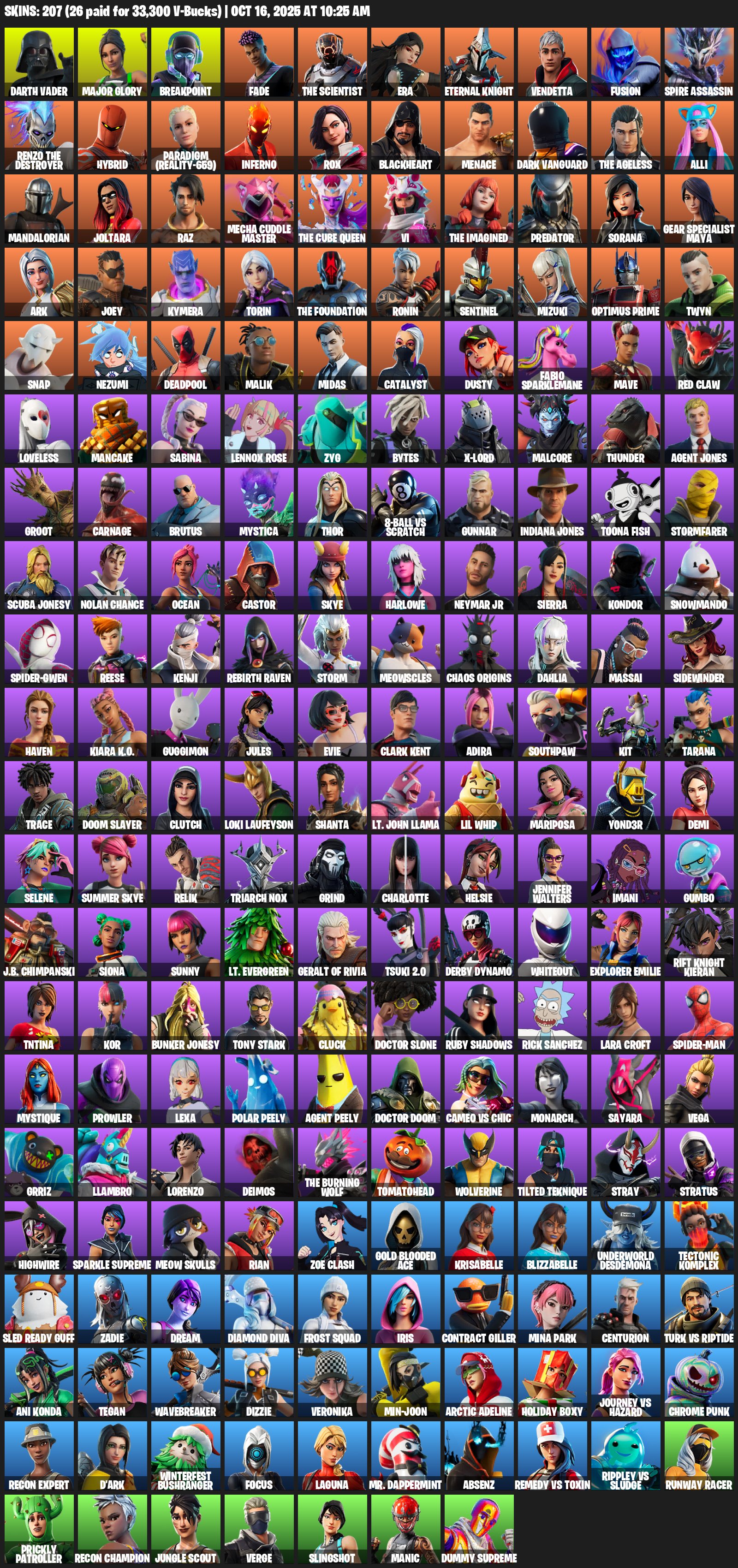 Fortnite ⸱ 207 Skins ⸱ Leviathan Axe ⸱ Gold Midas