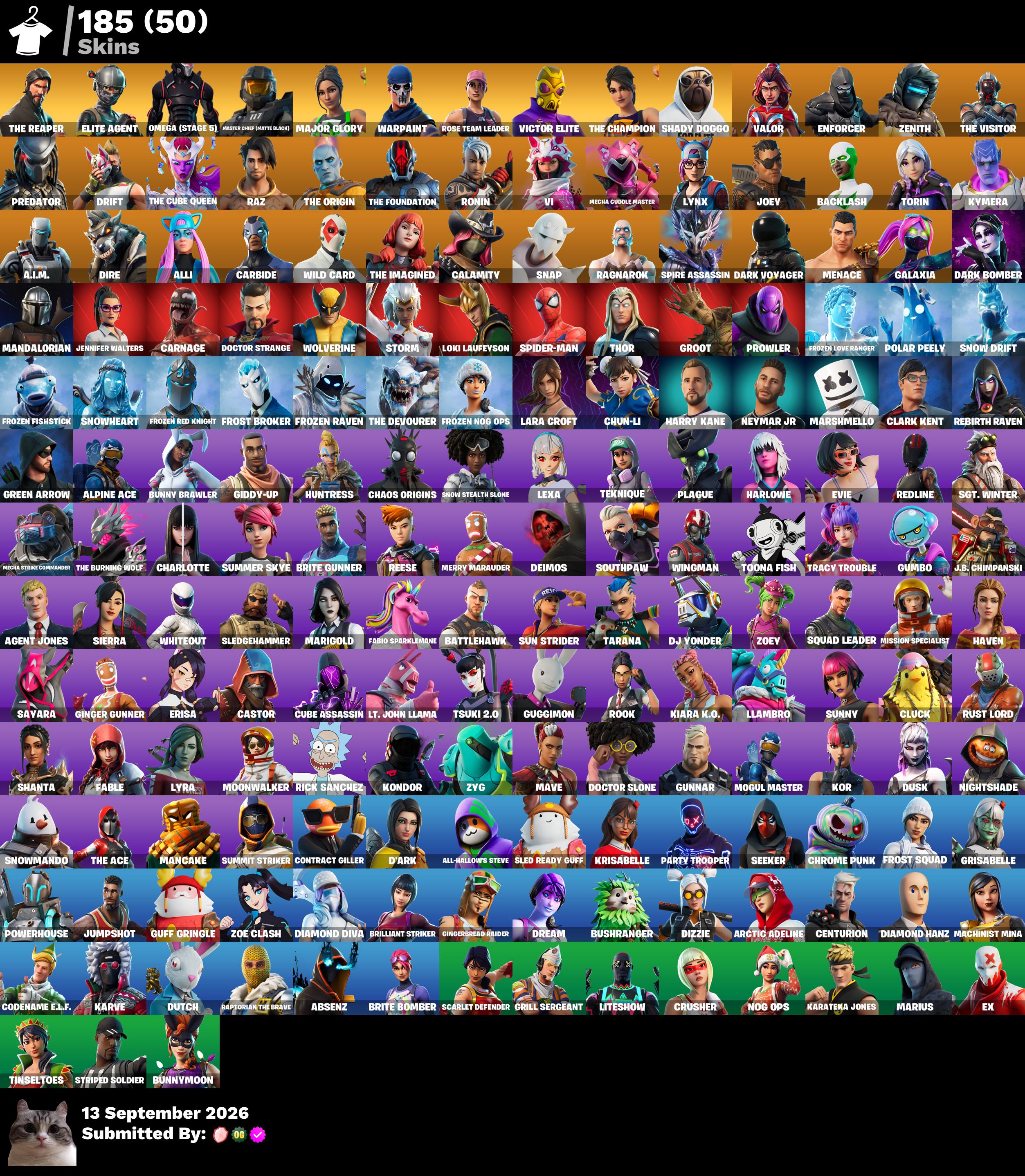 🌹 [PC/PSN/XBOX] 185 skins 🐝 OG STW 🦜 Leviathan Axe 💫 The Reaper 🍋 Elite Agent 🪐 Omega (stage 5) 🦩 Master Chief (Matte Black) 🍰 Chun-Li 🌿 Lara Croft 🎯 Major Glory 🦄 Shady Doggo 🩵 Victor Elite 🌺 The Champion 🥥 100 VB
