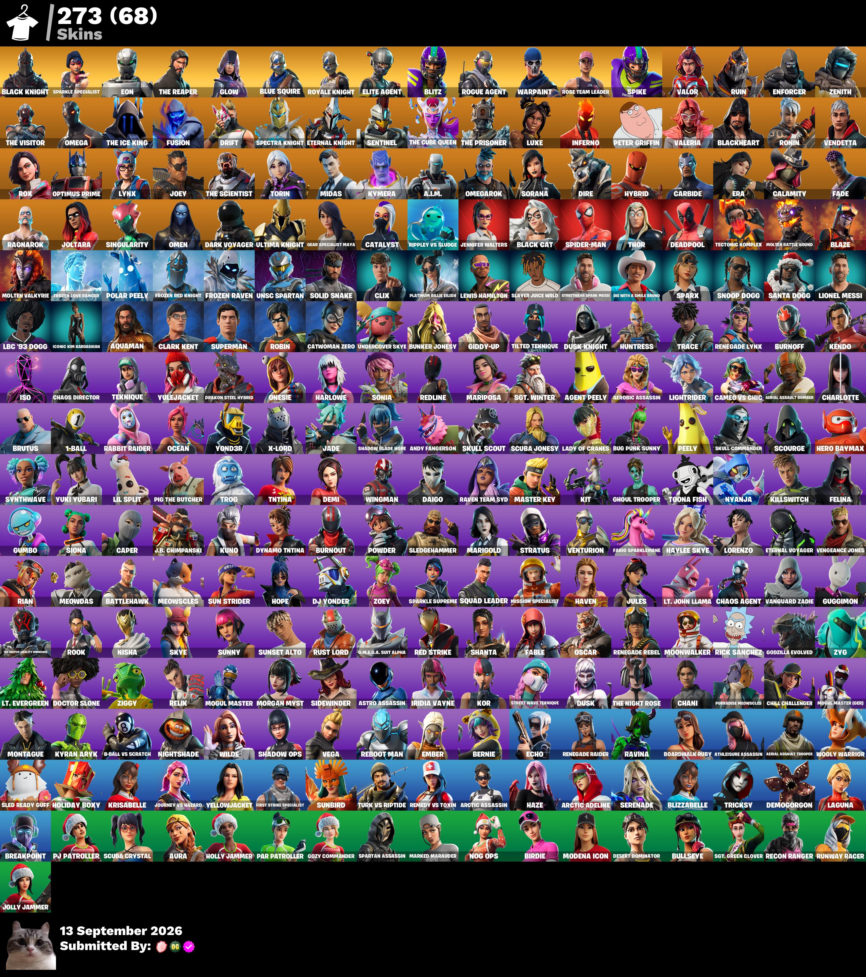 🦚 [PC/PSN/XBOX] Email Change 🌙 273 skins 🐉 Black Knight 🍰 Renegade Raider 🦋 Aerial Assault Trooper 🥝 Merry Mint Axe 💜 Sparkle Specialist 🌊 Eon 🐞 The Reaper ☃️ Glow 🍇 Blue Squire 🪻 Mako 🦜 Blitz 🌺 Raider's Revenge 🐈 Ghoul Trooper 🌠 OG STW 🧡 200 VB