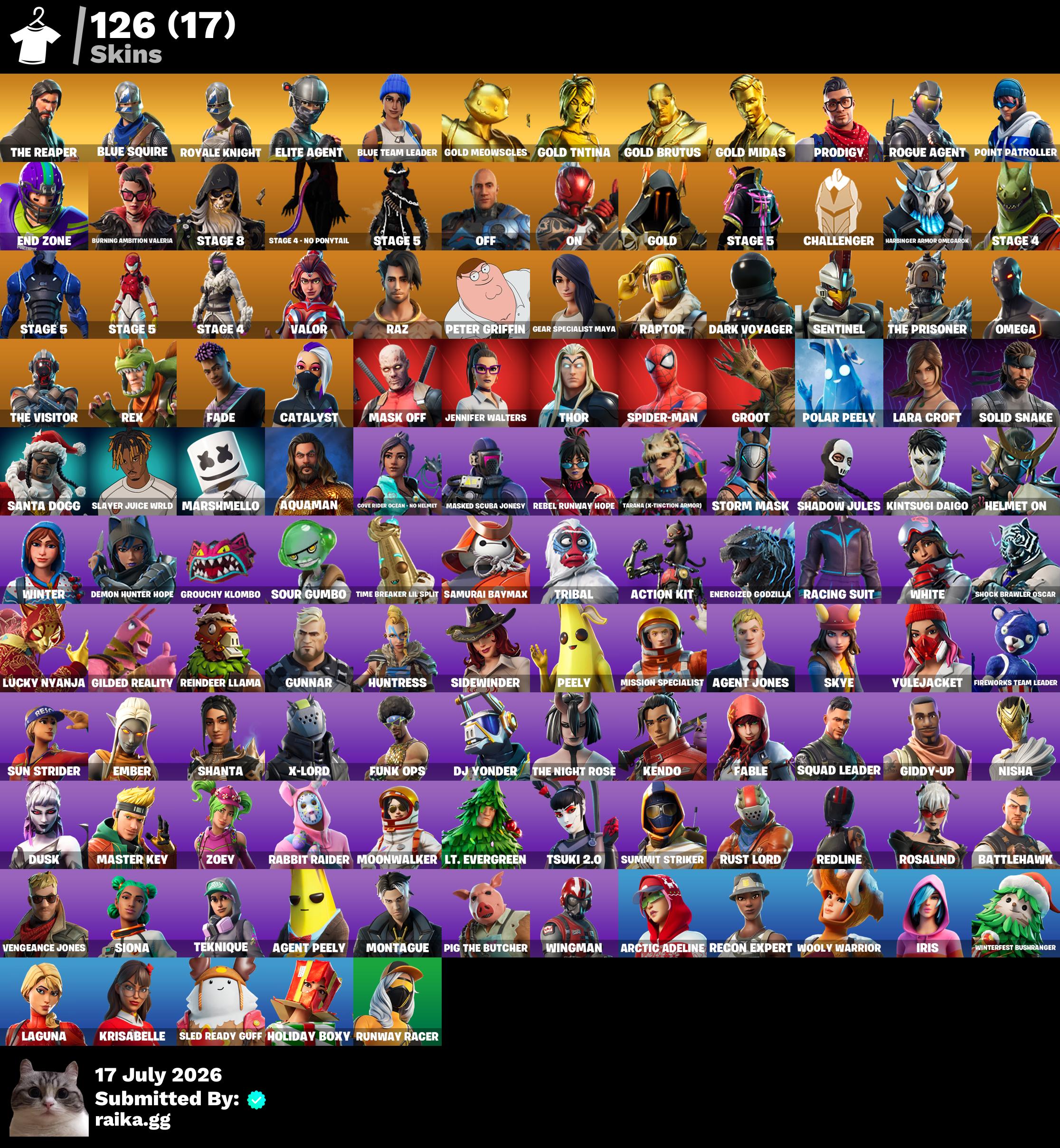 [PC/PSN/XBOX] | 126 Skins | The Reaper | Blue Squire | Elite Agent | Take The L | Royale Knight | Blue Team Leader | Gold Meowscles | O4G