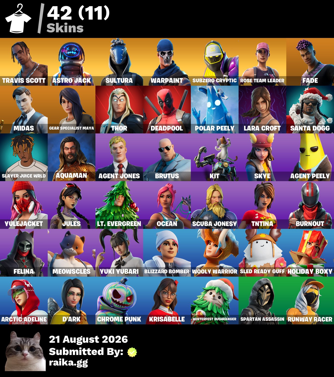 [PC/PSN/XBOX] | 42 Skins | OG STW | Travis Scott | Astro Jack | Sultura | Warpaint | Subzero Cryptic | Fade | Midas | Gear Specialist Maya | O4G