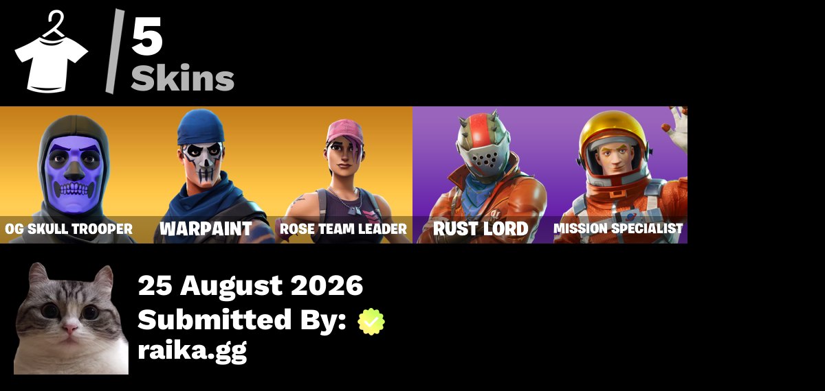[PC/PSN/XBOX] | 5 Skins | OG STW | Og Skull Trooper | Take the l | Warpaint | Rust Lord | Mission Specialist | O4G