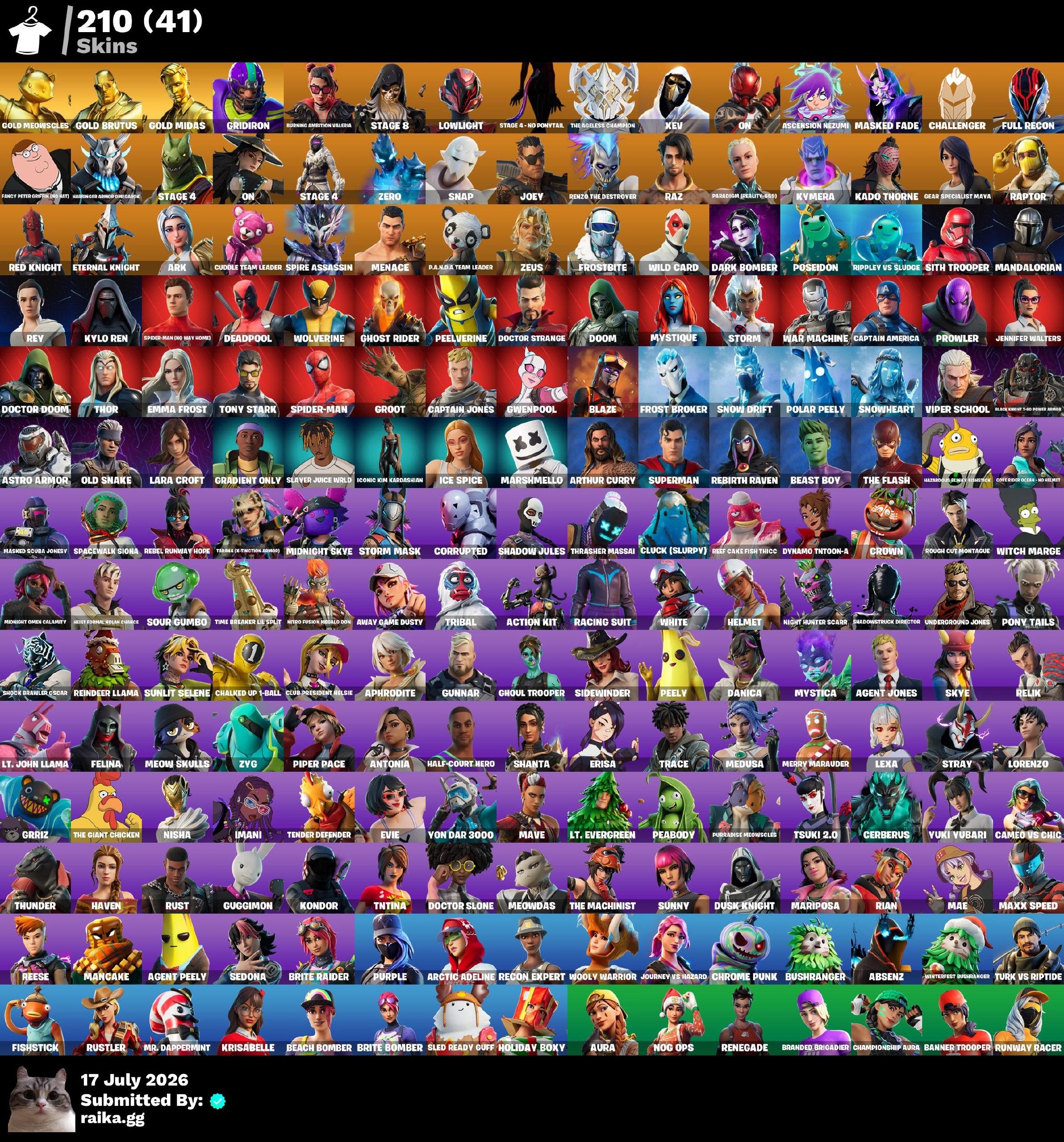[PC/PSN/XBOX] | 210 Skins | Gold Meowscles | Gold Brutus | Gold Midas | Gridiron | Burning Ambition Valeria | STAGE 8 | Lowlight | O4G