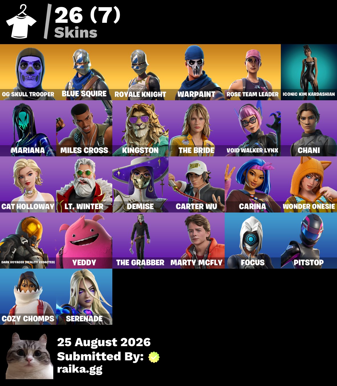 [PC/PSN/XBOX] | 26 Skins | OG STW | OG Skull Trooper | Blue Squire | Royale Knight | Warpaint | Iconic Kim Kardashian | Mariana | Miles Cross | O4G